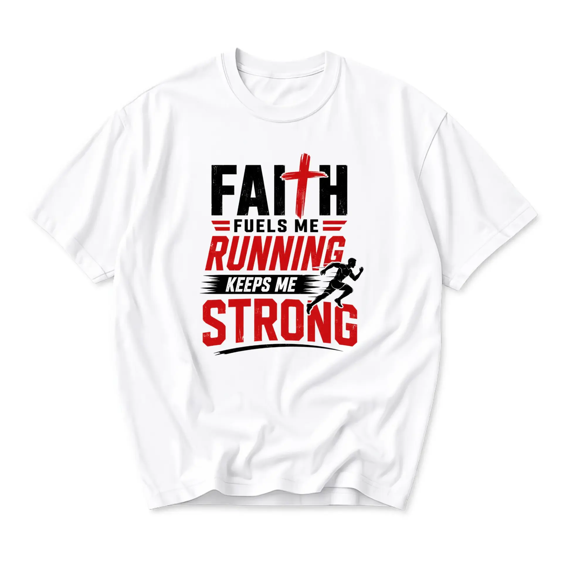 Graphic Tee Faith Fuels Me Running Keeps Me Strong Unisex Short Sleeve Crew Neck Casual Cotton Blend Sporty Shirt