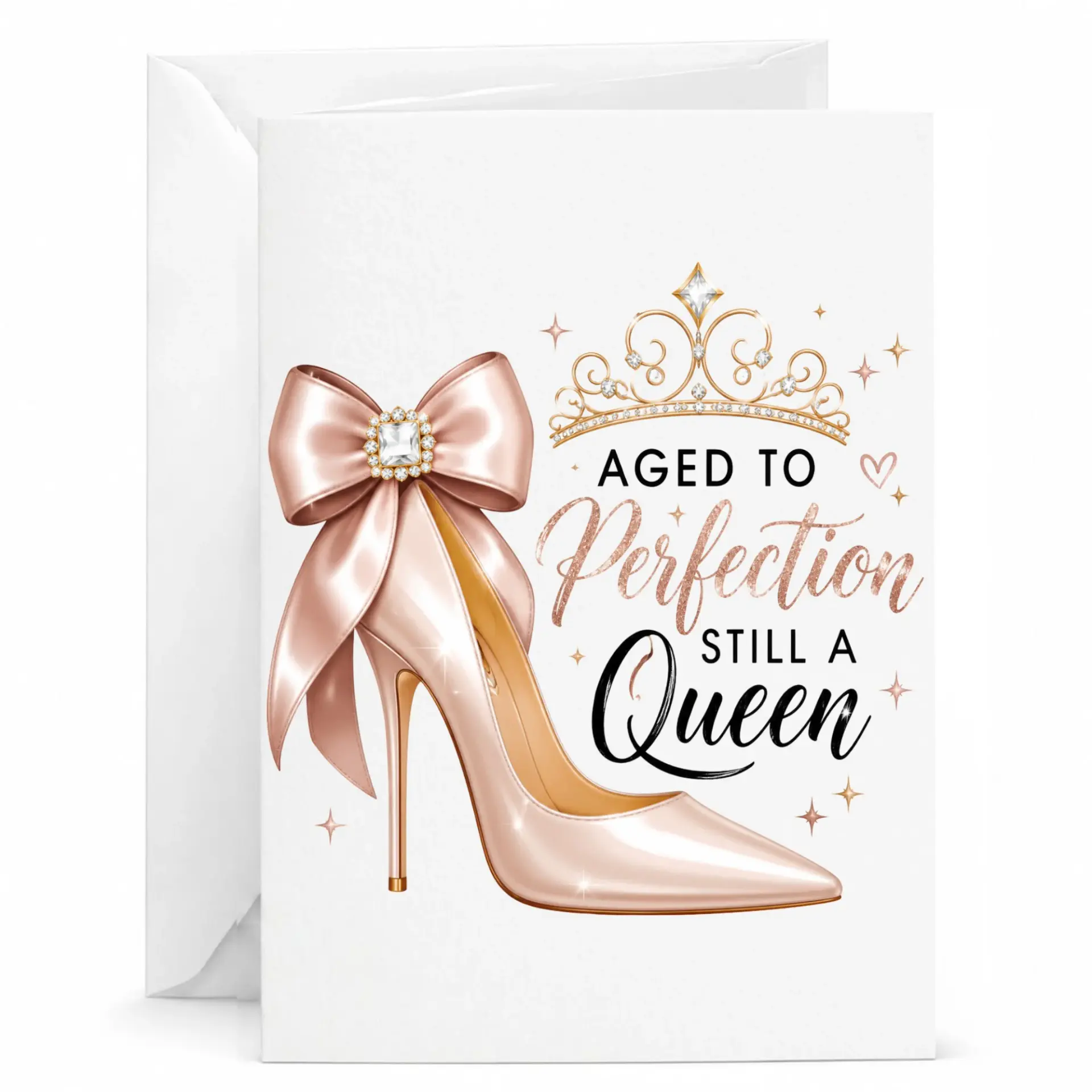 Birthday Card Aged to Perfection Still a Queen Elegant High Heel Stiletto Design Greeting Card for Special Celebration