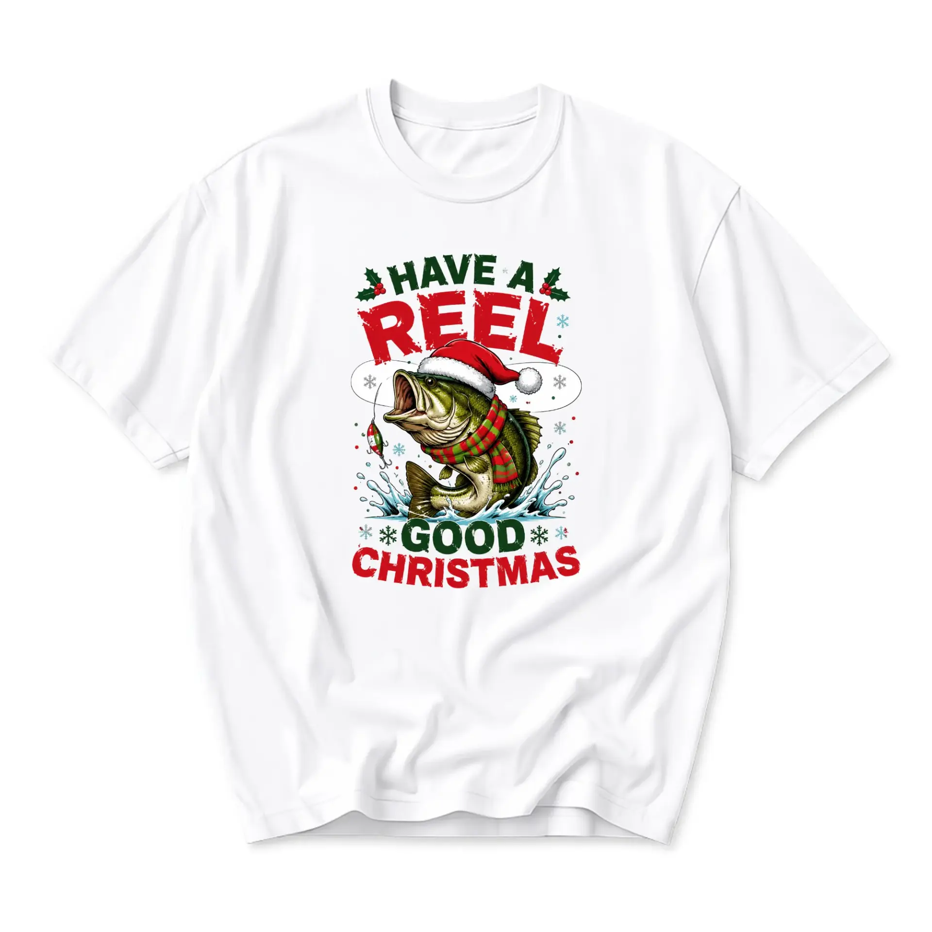 Funny Shirt Christmas Fishing Graphic Tee Unisex Casual Holiday Apparel