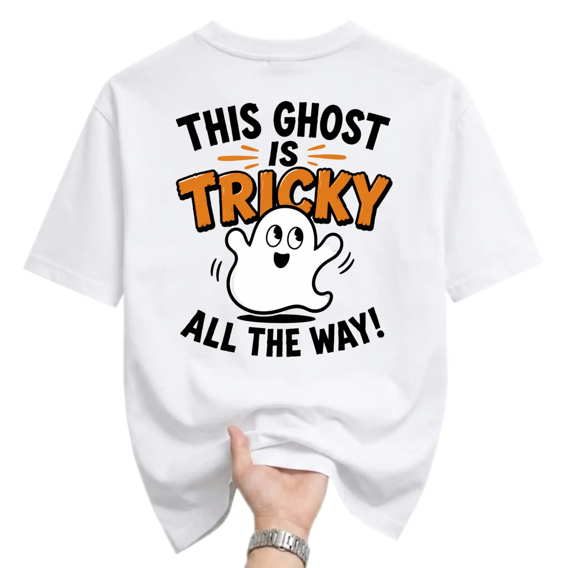 Funny Shirt This Ghost Is Tricky All the Way Graphic Tee Unisex Crew Neck Short Sleeve Casual Cotton Print Apparel