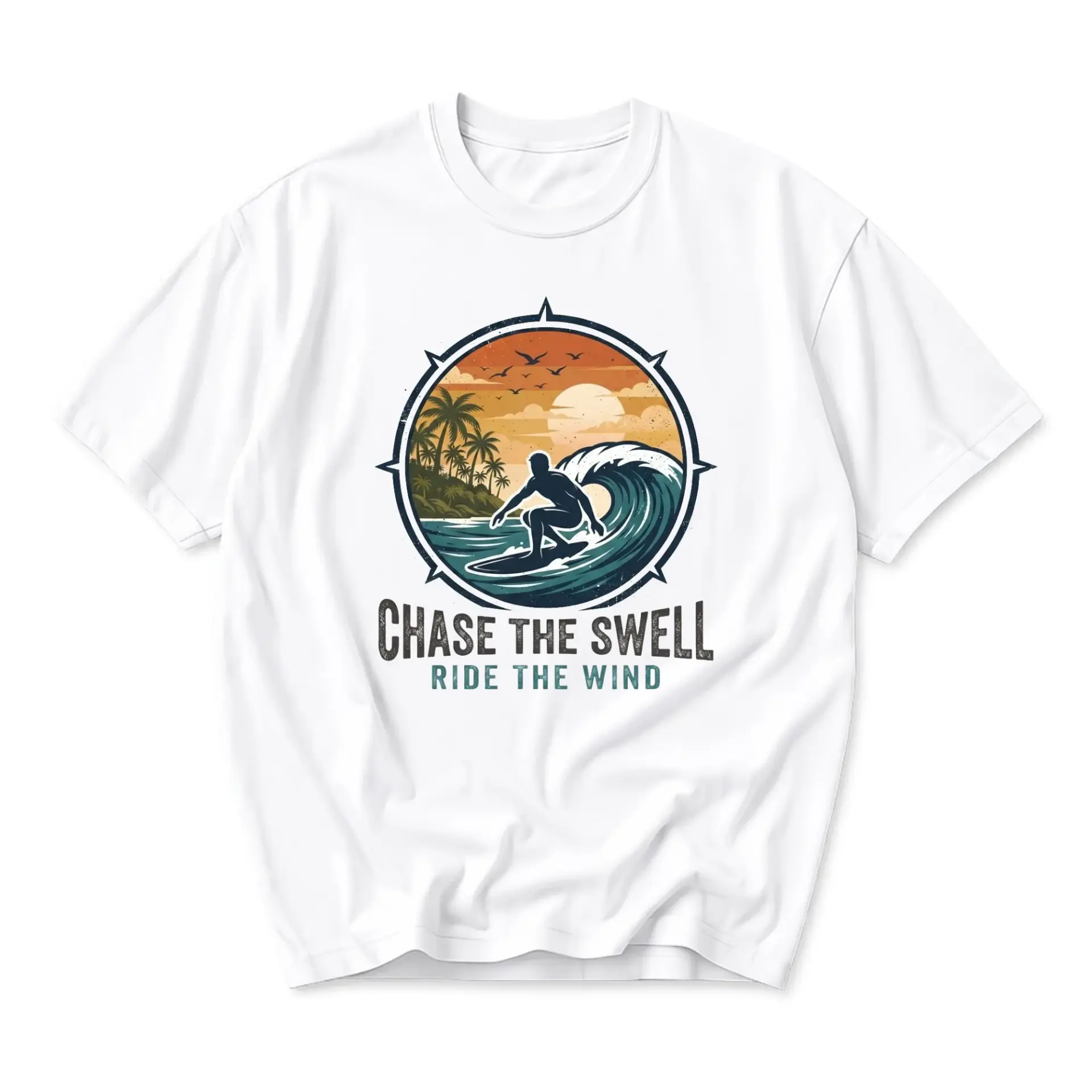 Graphic Tee Chase the Swell Surfing Theme Unisex Crew Neck Short Sleeve Shirt for Casual Daily Summer Wear