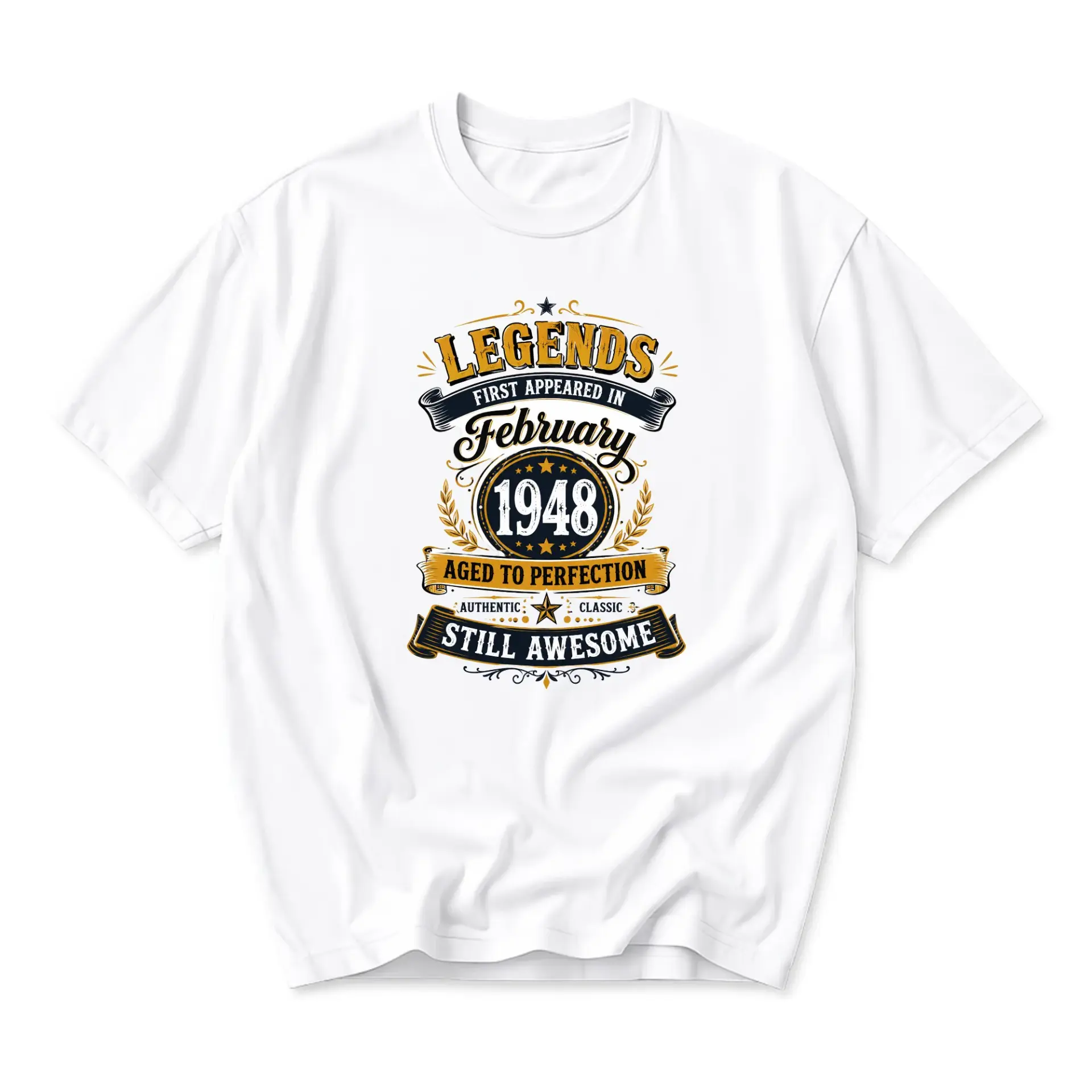 Funny Shirt Legends First Appeared in February 1948 Aged to Perfection Vintage Style Unisex Graphic Printed T-Shirt