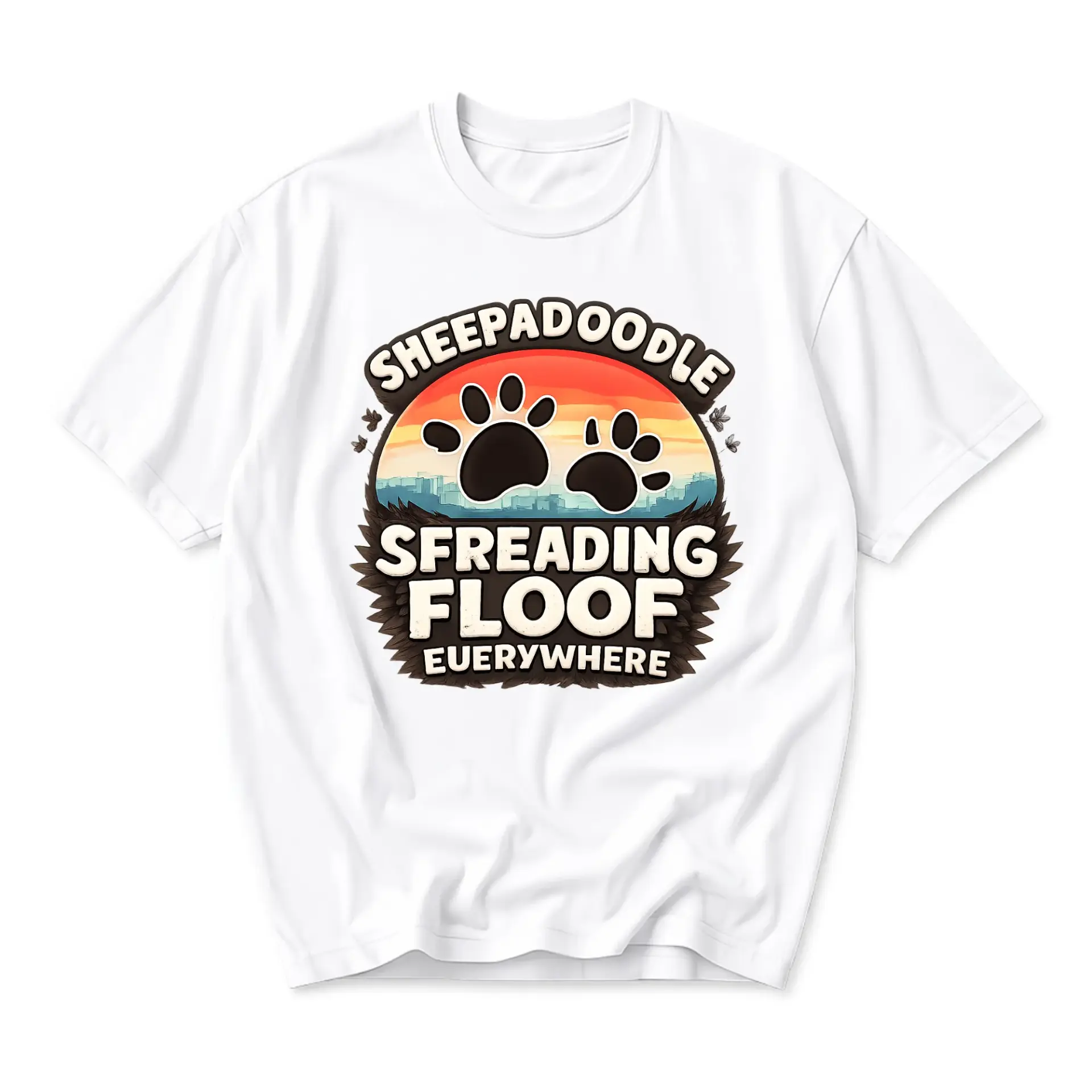 Funny Shirt Sheepadoodle Spreading Floof Graphic Tee Unisex Casual Crew