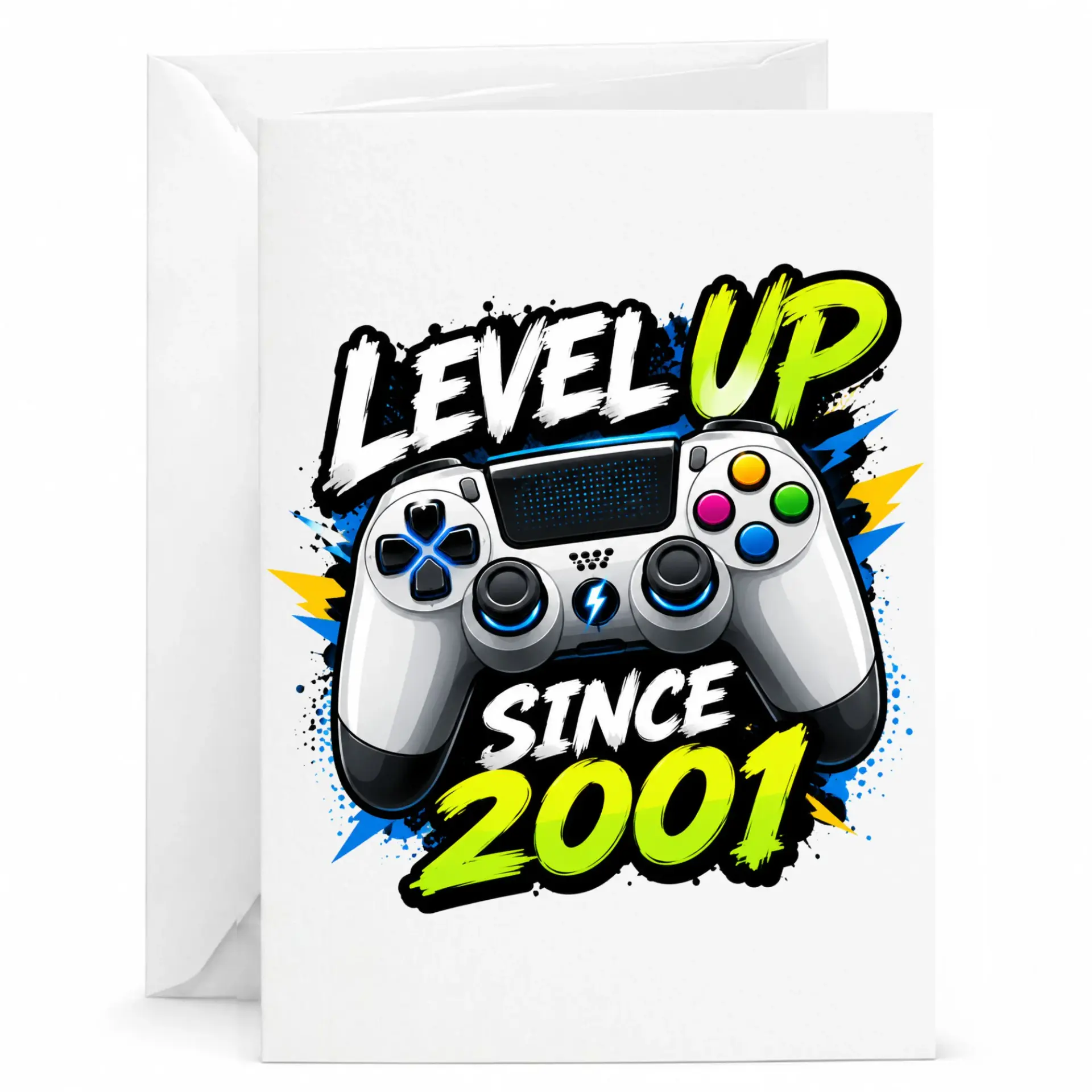 Birthday Card Level up Since 2001 Funny Gamer Video Game Greeting Card for Milestone Birthday or Celebration