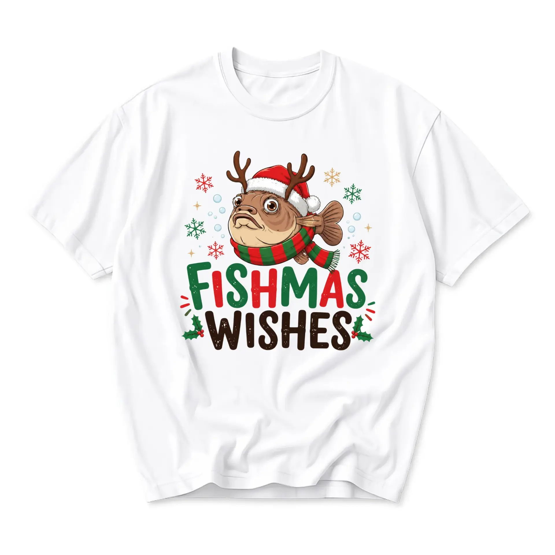 Funny Shirt Fishmas Wishes Graphic Tee Unisex Crew Neck Seasonal Holiday