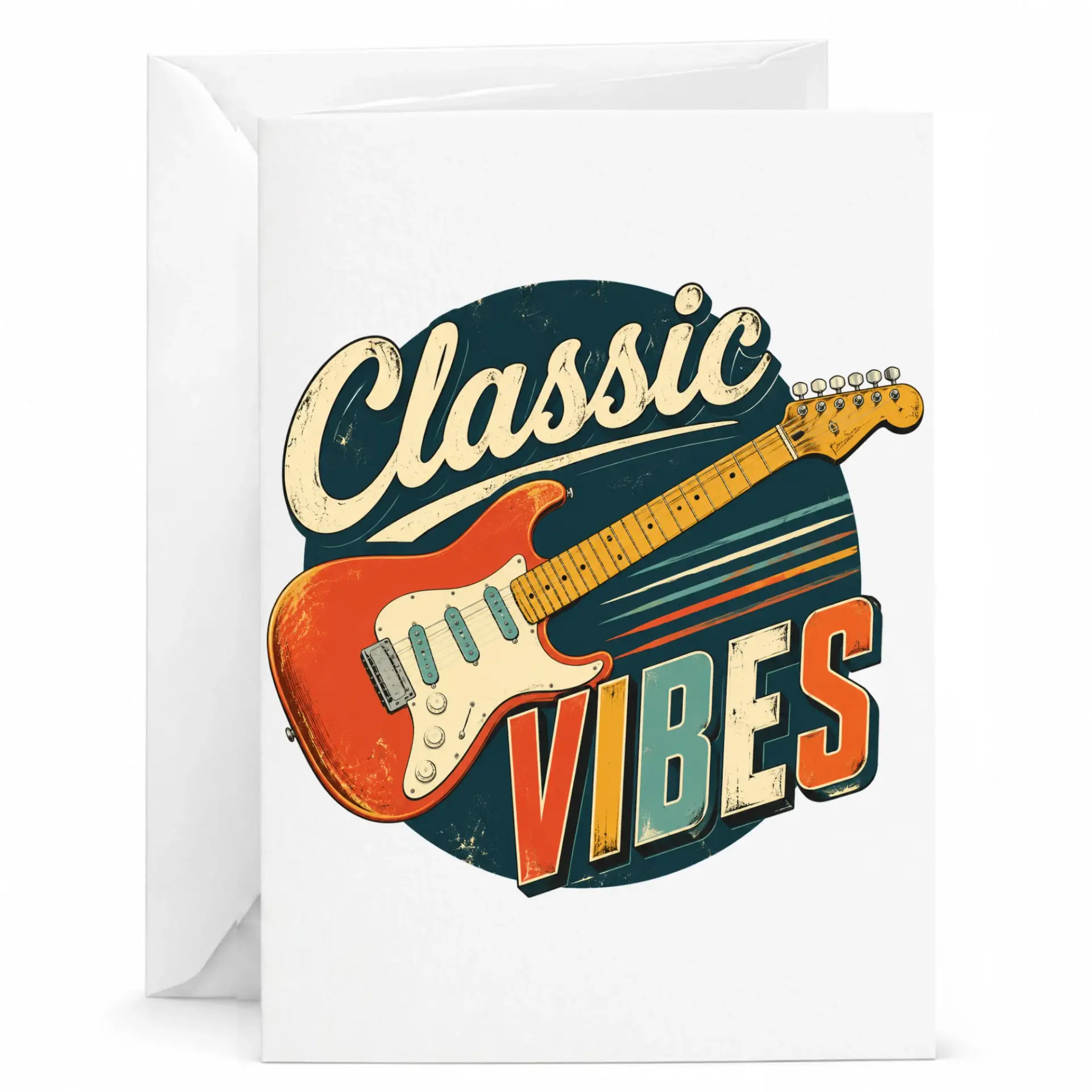 Greeting Card Classic Vibes Electric Guitar Vintage Retro Music Enthusiast Stationery Note for Musicians and Fans