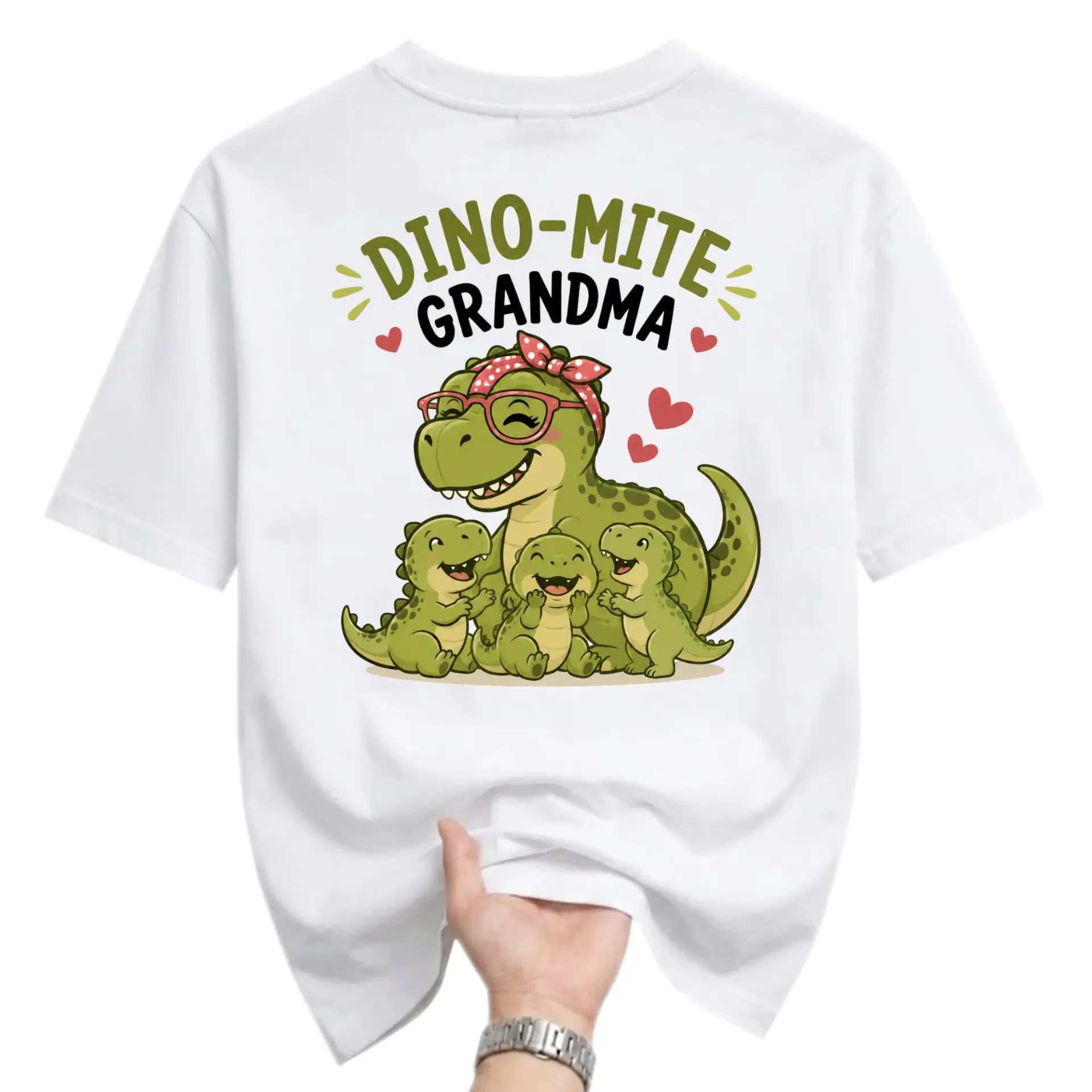 Funny Shirt Dino-Mite Grandma Graphic Tee Cute Dinosaur Crew Neck Unisex Casual Top for Everyday Wear and Gift