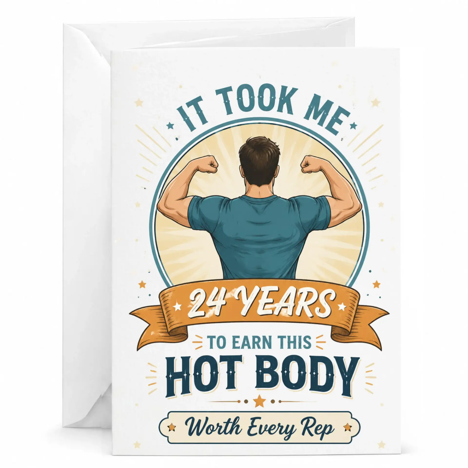 Funny Birthday Card for Him 24th Birthday Greeting Card for Gym Lover Bodybuilder Workout Enthusiast Fitness Fan