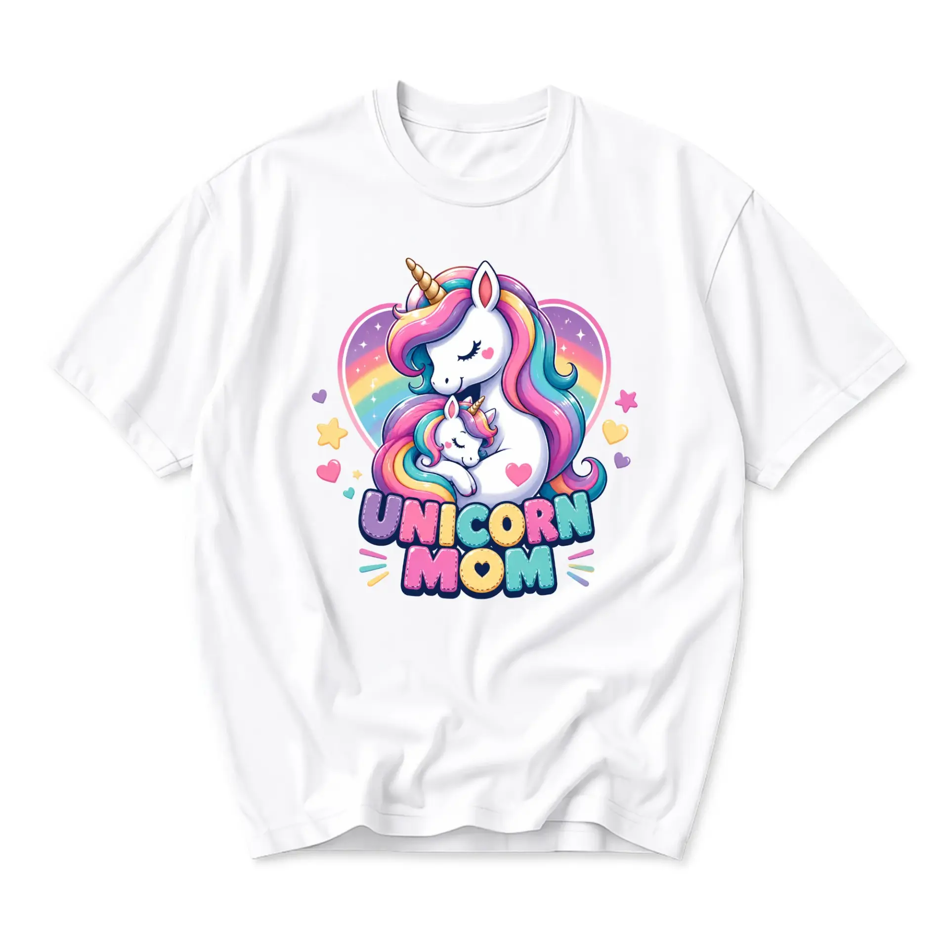 Graphic Tee Unicorn Mom Print Unisex Crew Neck Casual Shirt Comfortable Cotton Blend Apparel for Everyday Outfit Wear