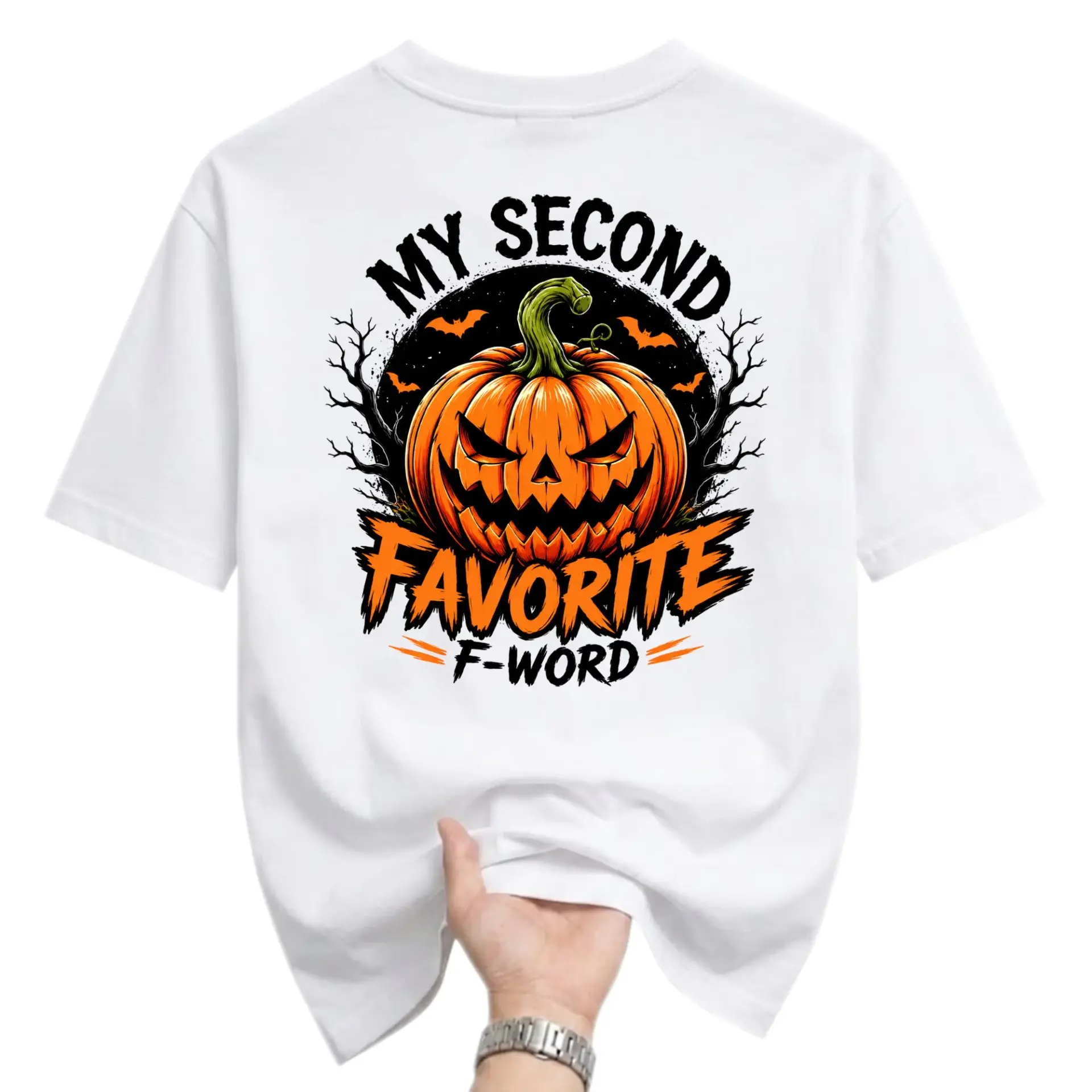 Funny Shirt Unisex Graphic Printed T-Shirt Featuring Spooky Pumpkin Jack O Lantern Halloween Humor Design