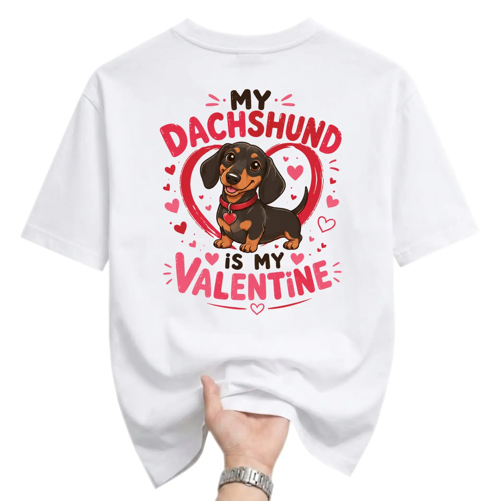 Funny Shirt Dachshund Valentine Graphic Tee Unisex Crew Neck Casual Everyday Wear Soft Cotton Blend Dog Lover Top