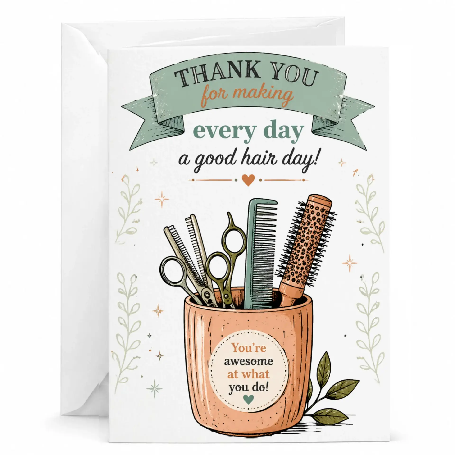 Thank You Card for Hair Stylist Hairdresser Appreciation Card Featuring Professional Salon Tools Illustration Design