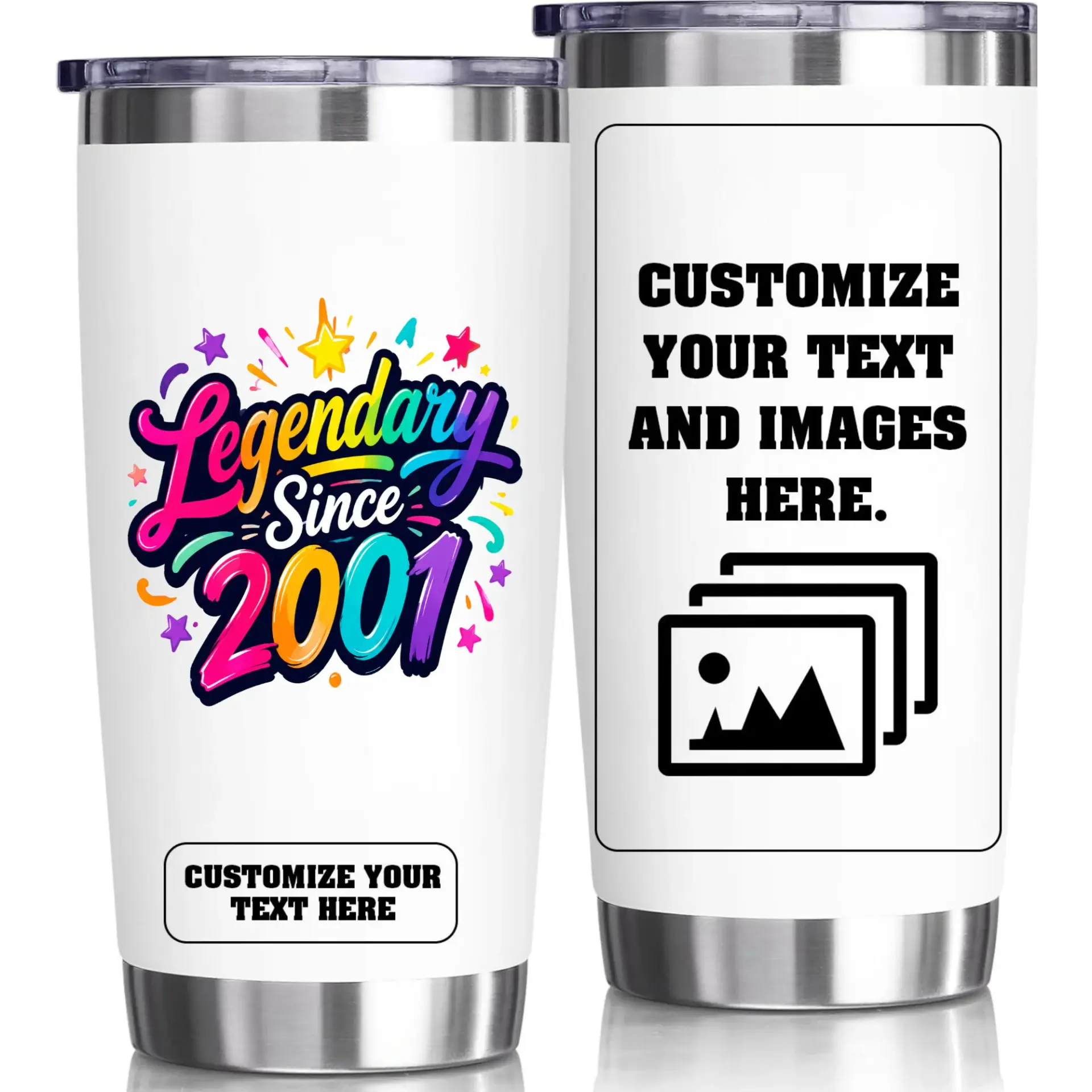 Stainless Steel Tumbler 20oz Insulated Cup for Birthday Gift with Colorful Legendary Since 2001 Graphic Print Design