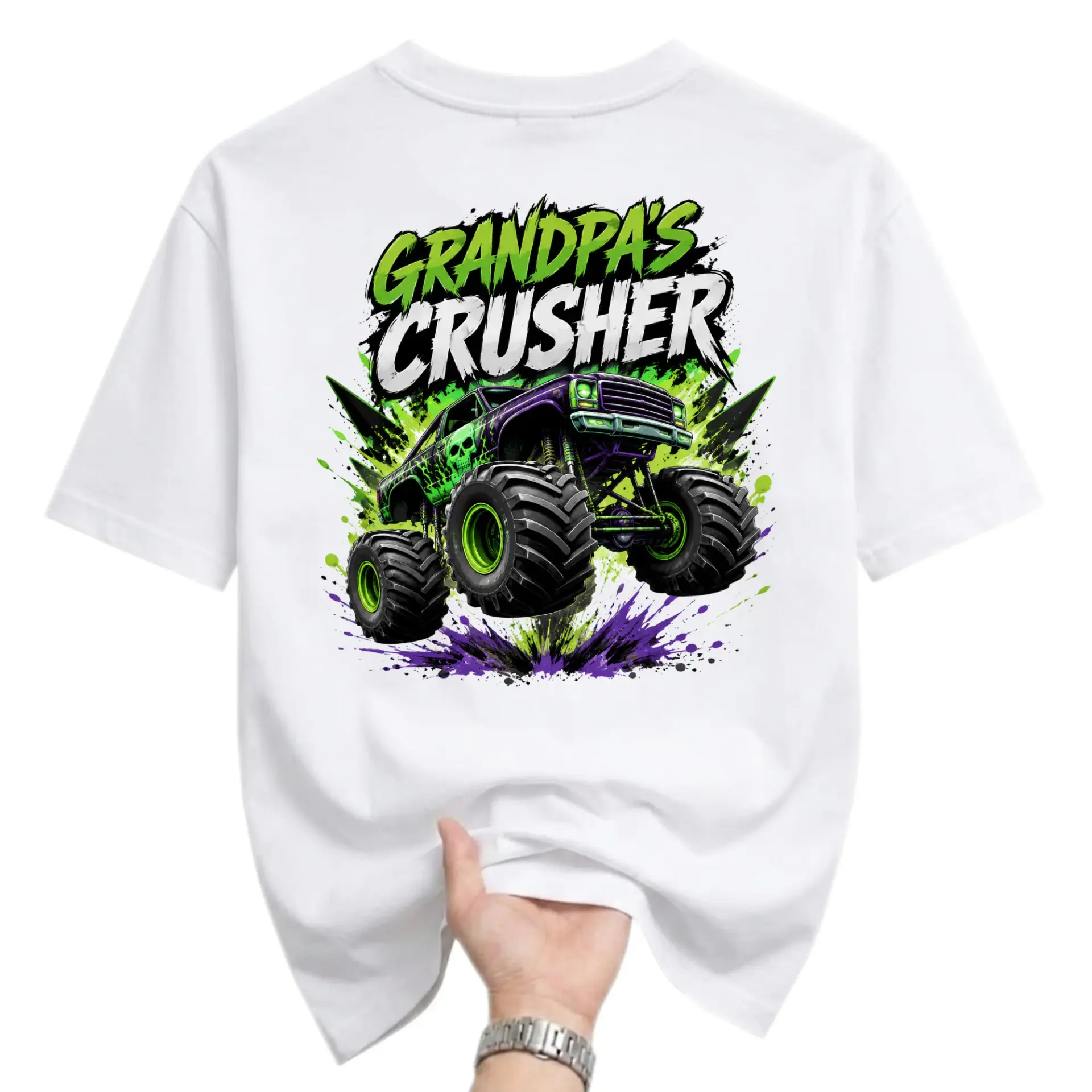 Graphic Tee Grandpas Crusher Monster Truck Unisex Crew Neck T-Shirt for Casual Everyday Wear and Humor Statement