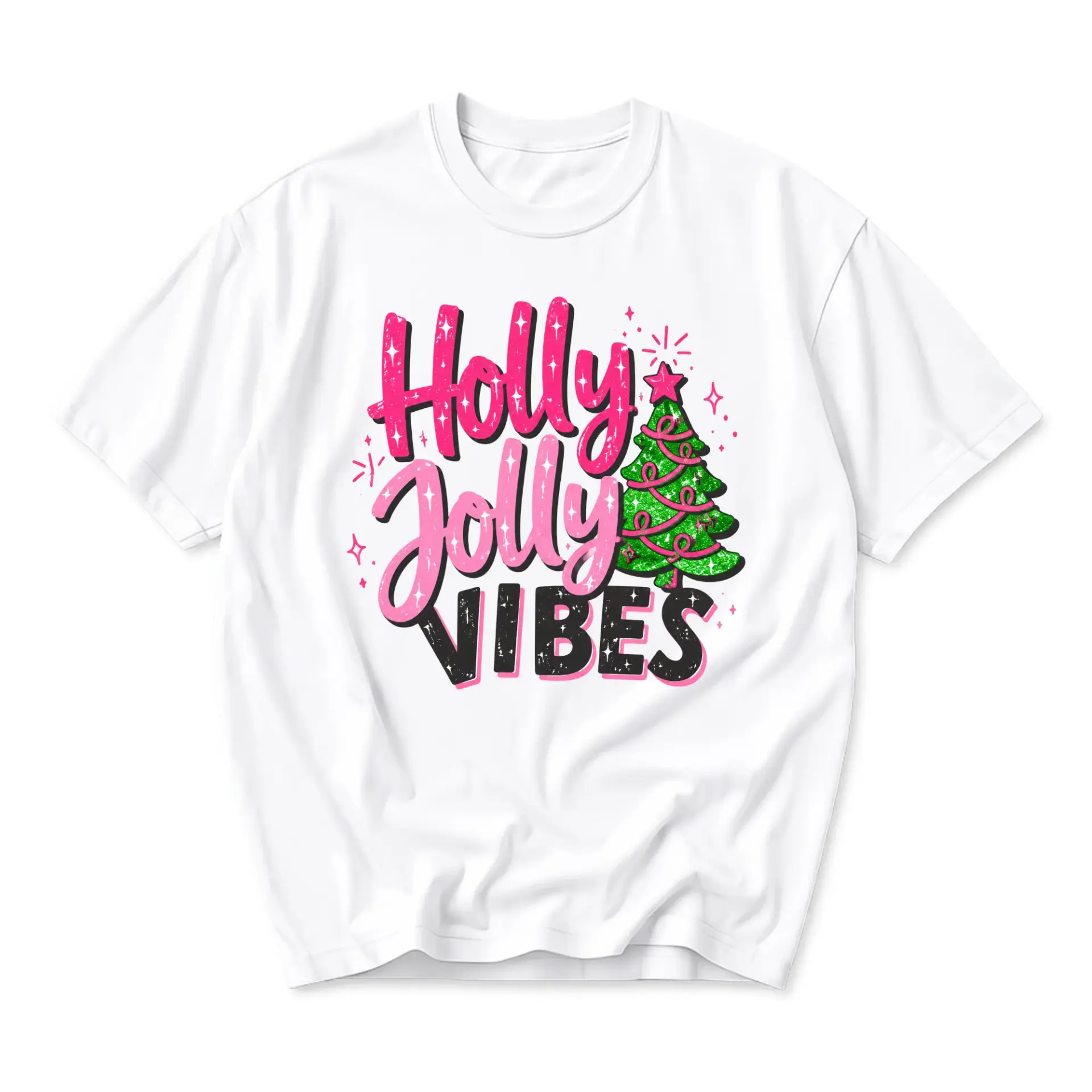 Graphic Tee Holly Jolly Vibes Christmas Shirt Unisex Crew Neck Short Sleeve Holiday Apparel for Casual Wear