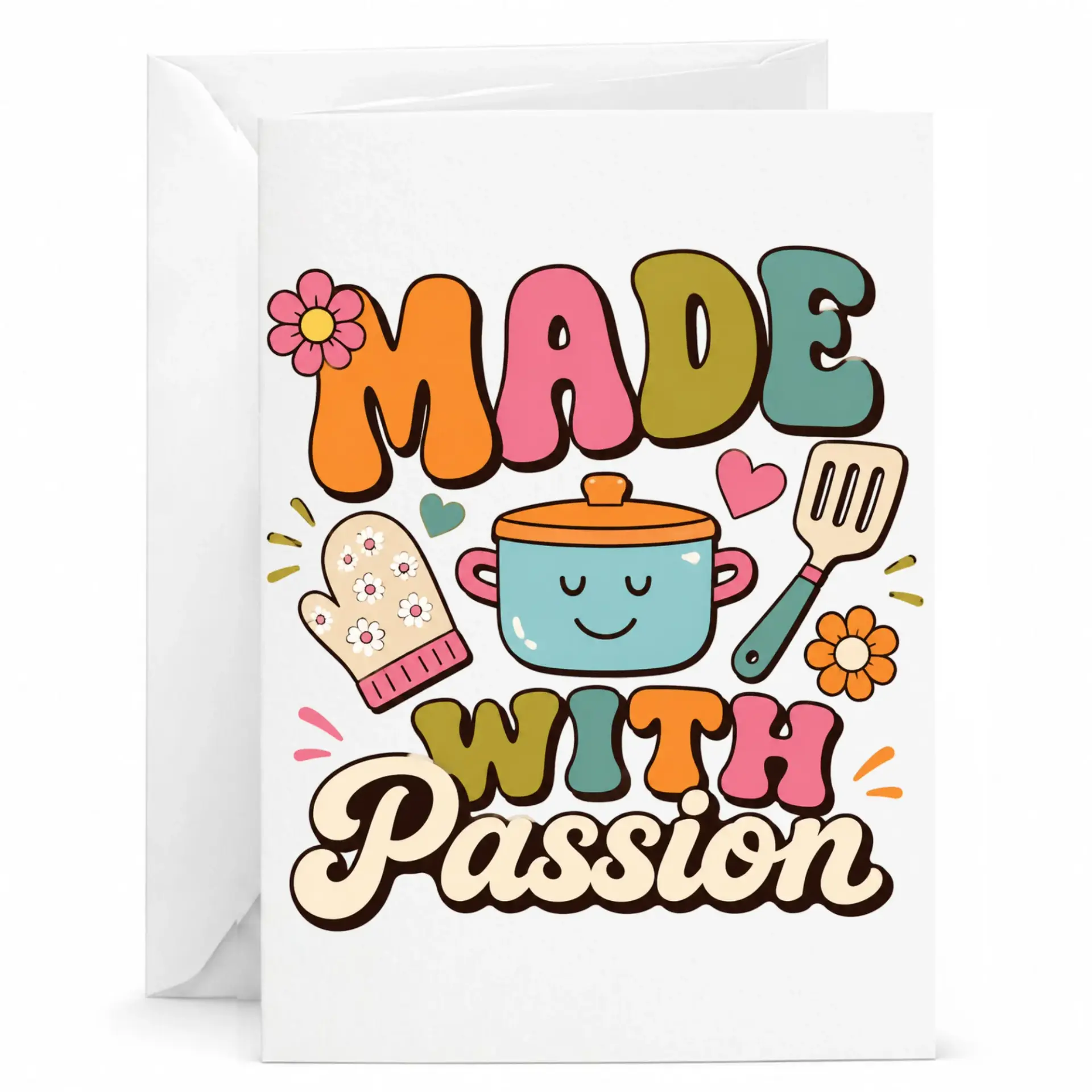 Greeting Card Made with Retro Kitchen Illustration for Home Cook and Baking Enthusiasts 5x7 Folded Note
