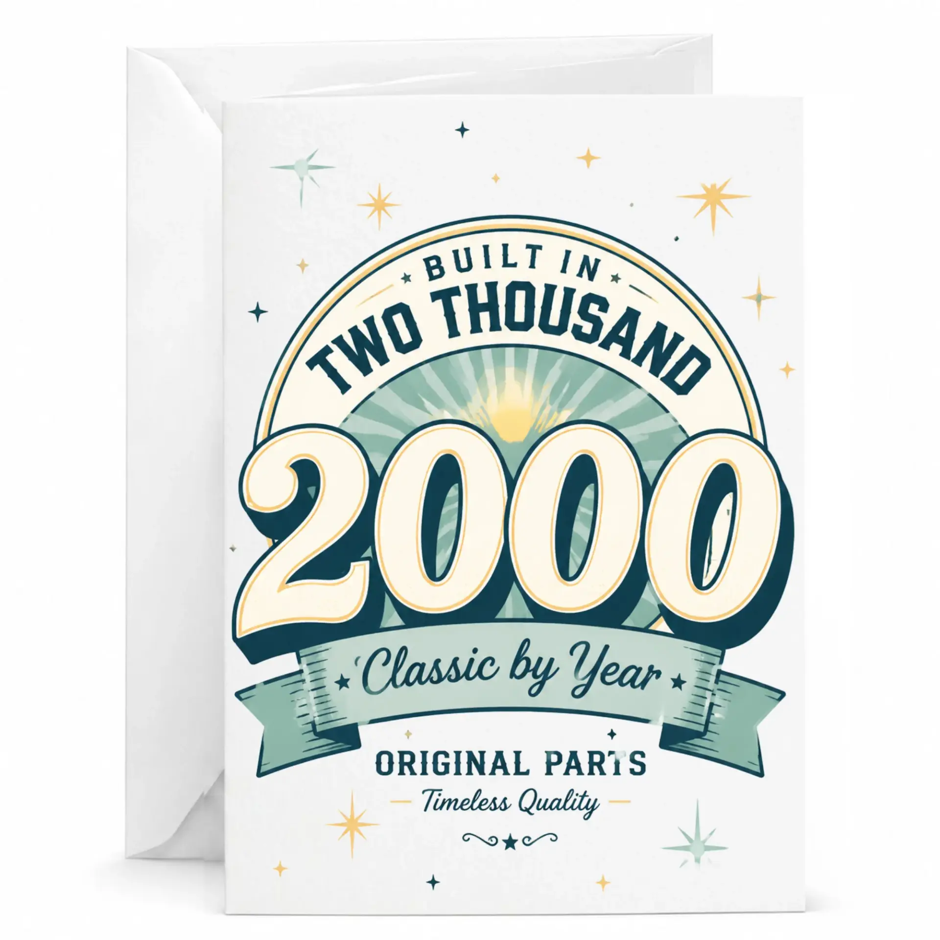 Birthday Card Vintage Style Built in 2000 Classic by Year Original Parts Greeting Card for Milestone Celebration