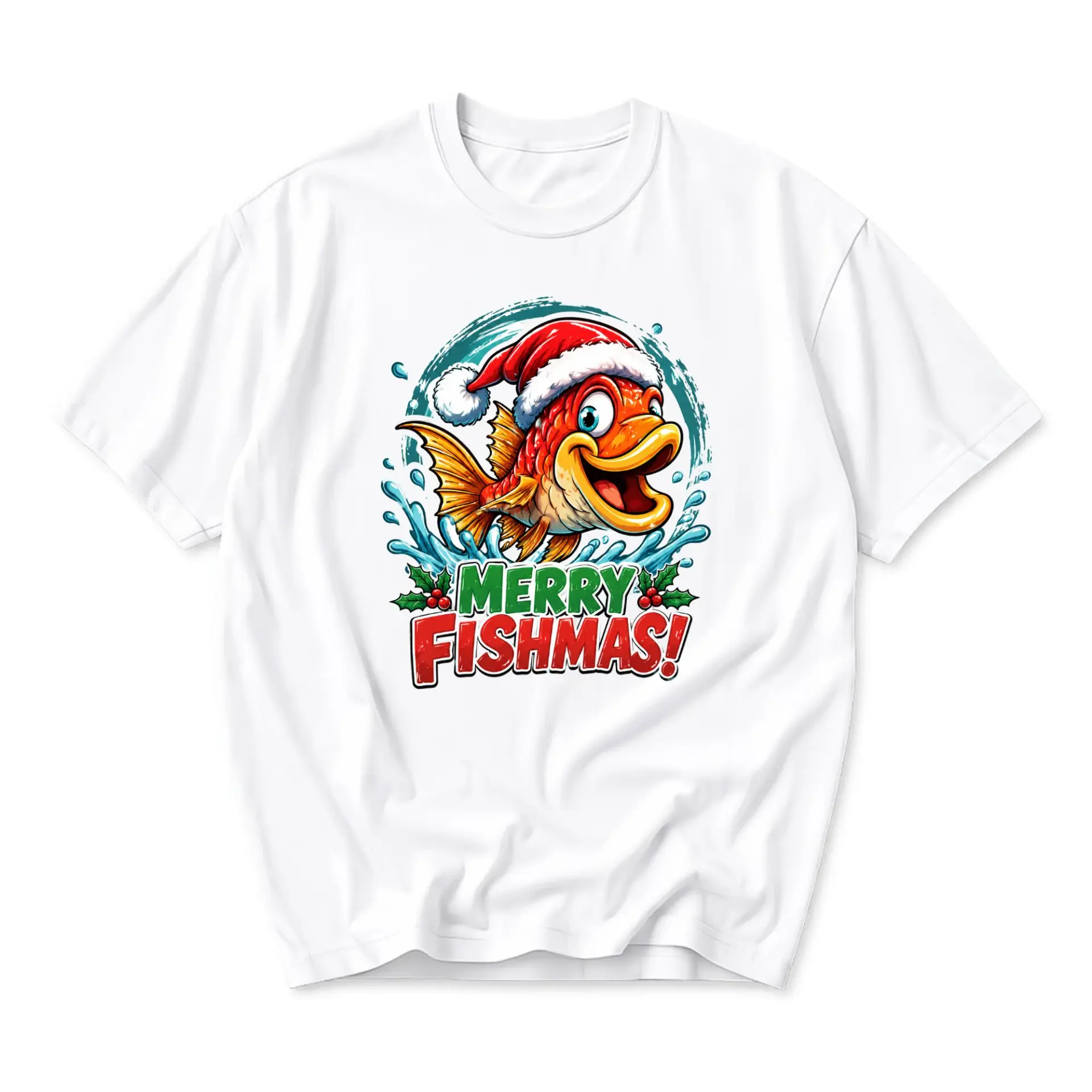 Funny Shirt Merry Fishmas Holiday Graphic Tee Unisex Crew Neck Short Sleeve