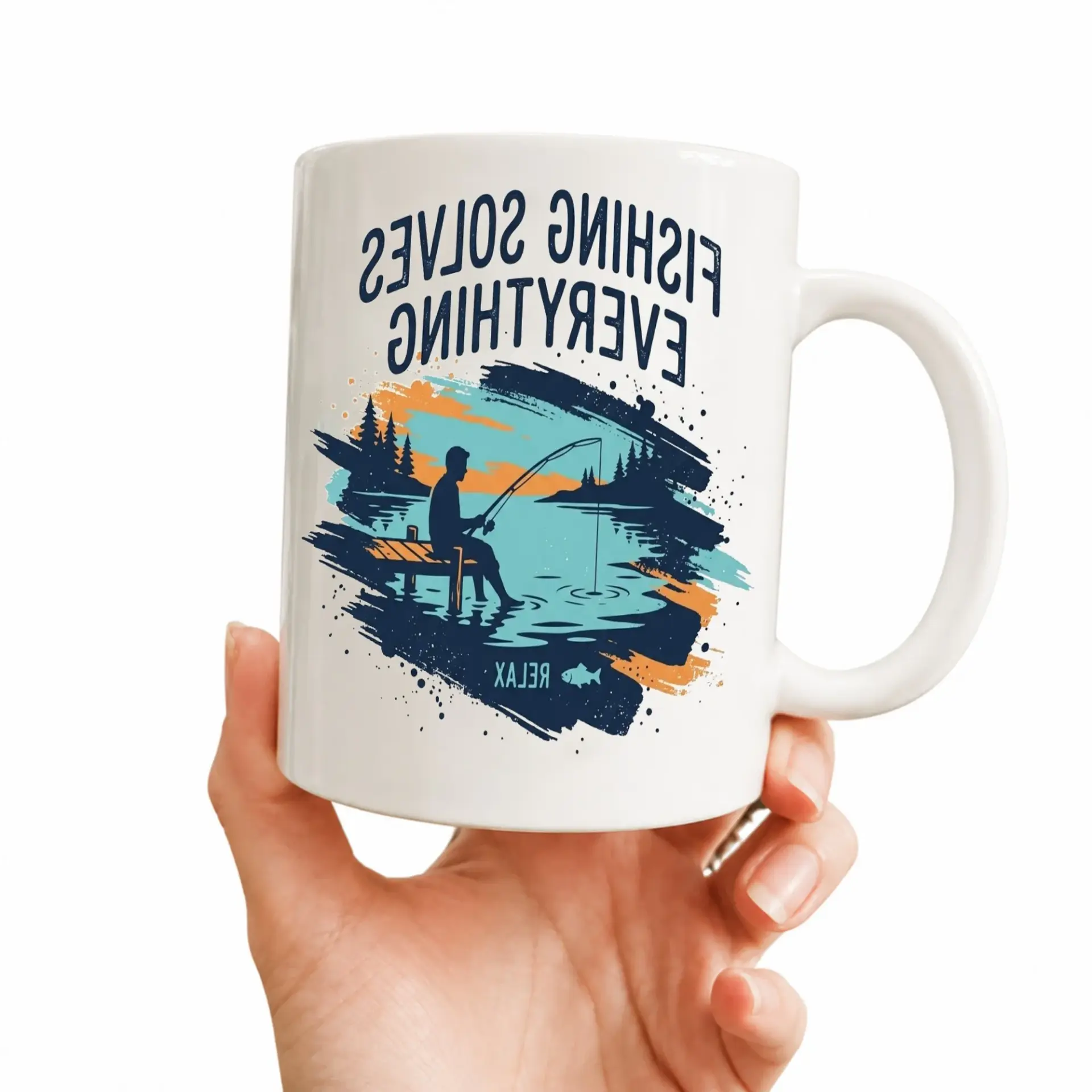 Fishing Solves Everything Two Ceramic Coffee Mug for Outdoor Enthusiasts and Nature Lovers Relaxing Beverage Cup