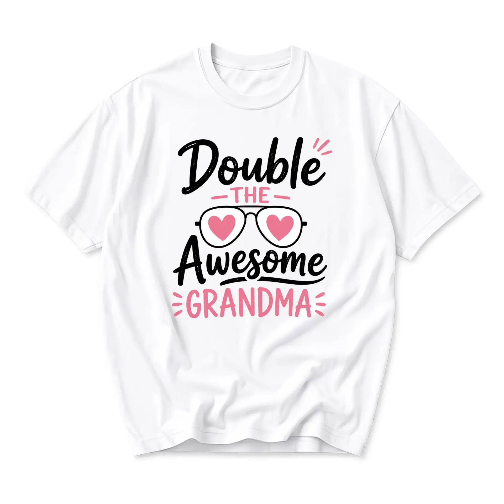 Graphic Tee Double the Awesome Grandma White Unisex Shirt Fun Quote Apparel Comfortable Cotton Blend Casual Crew Neck Top
