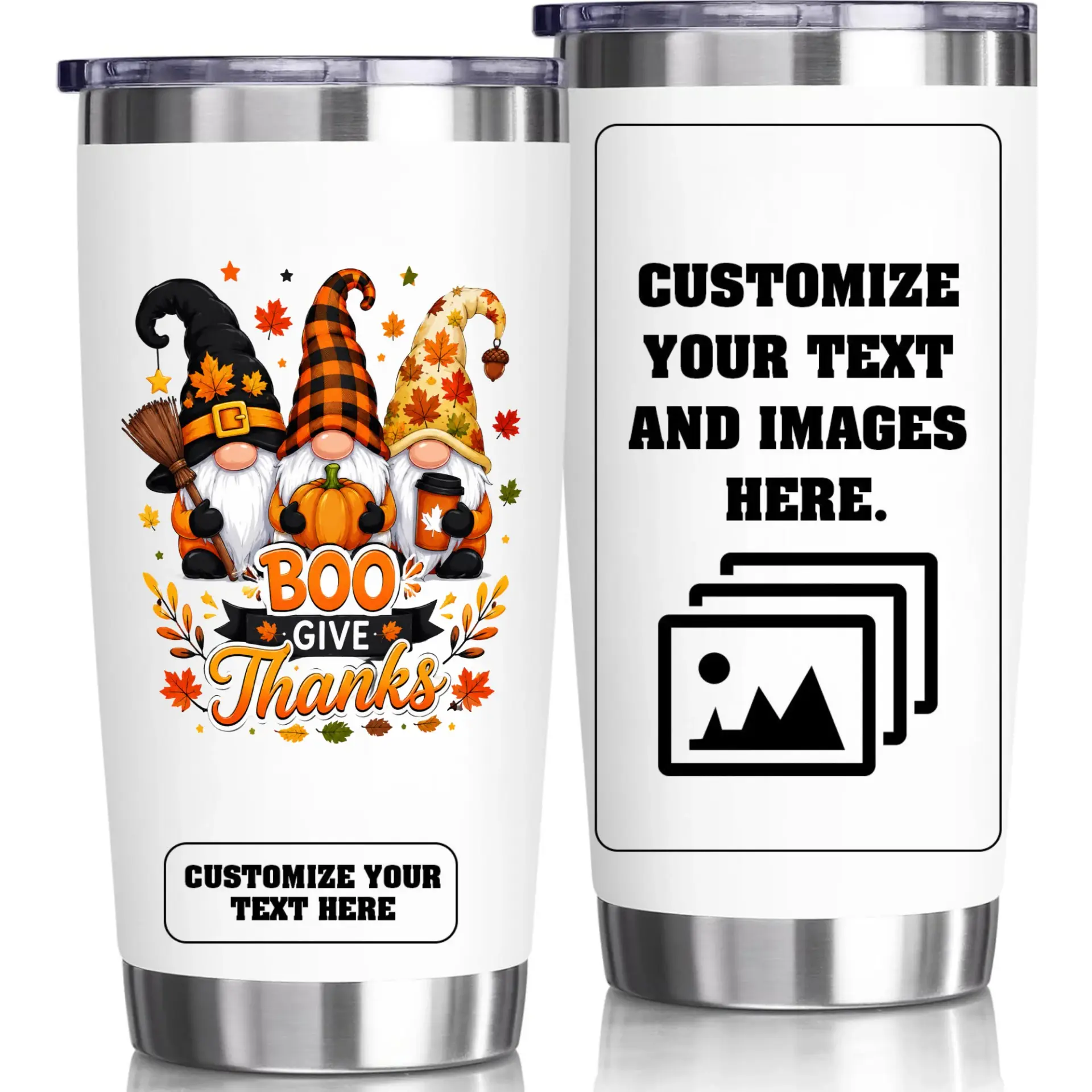 Stainless Steel Tumbler Fall Gnomes Design 20oz Insulated Cup for Coffee and Tea Personalized Autumn Holiday Drinkware