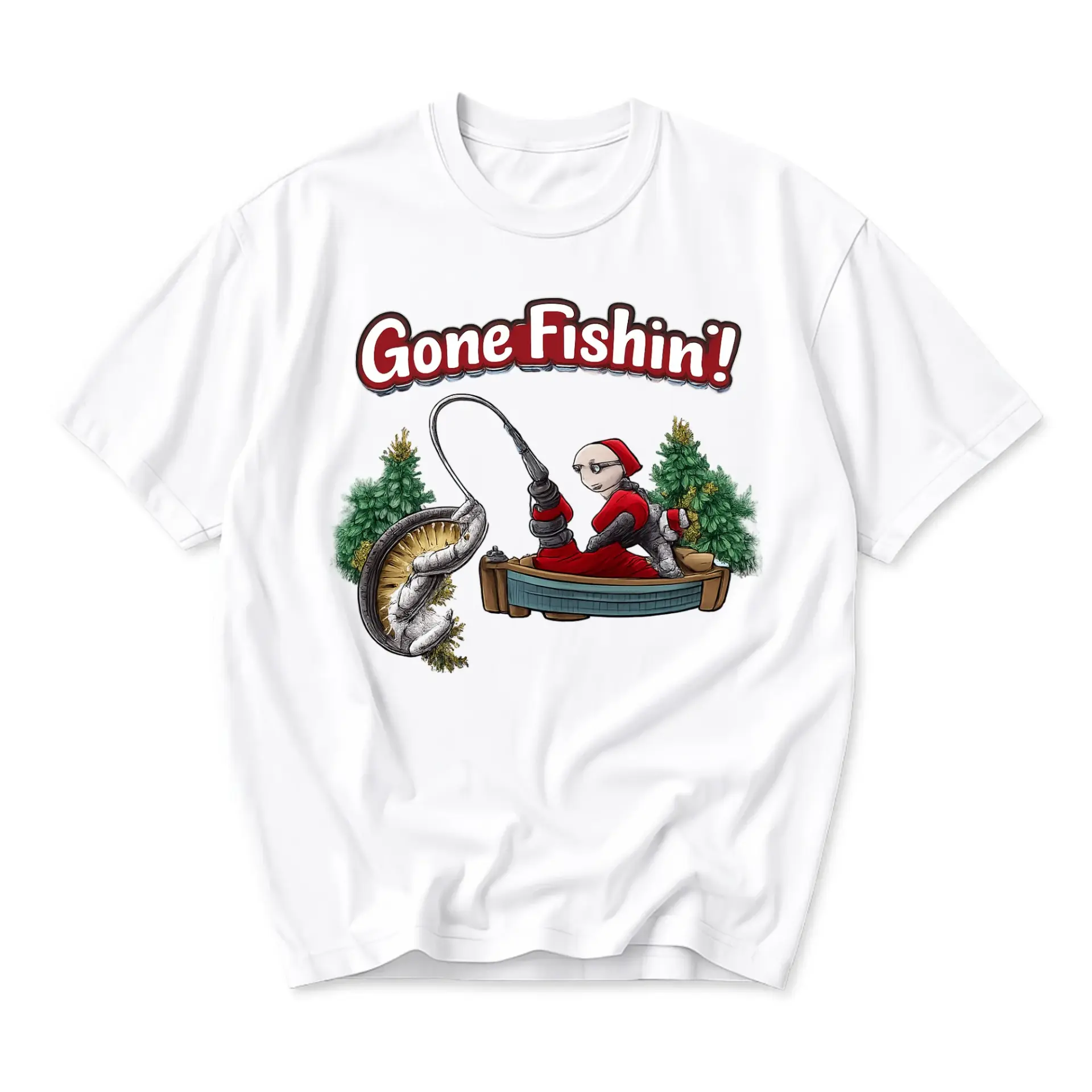 Funny Shirt Gone Fishin Graphic Tee Unisex Cotton Crew Neck Casual Top for