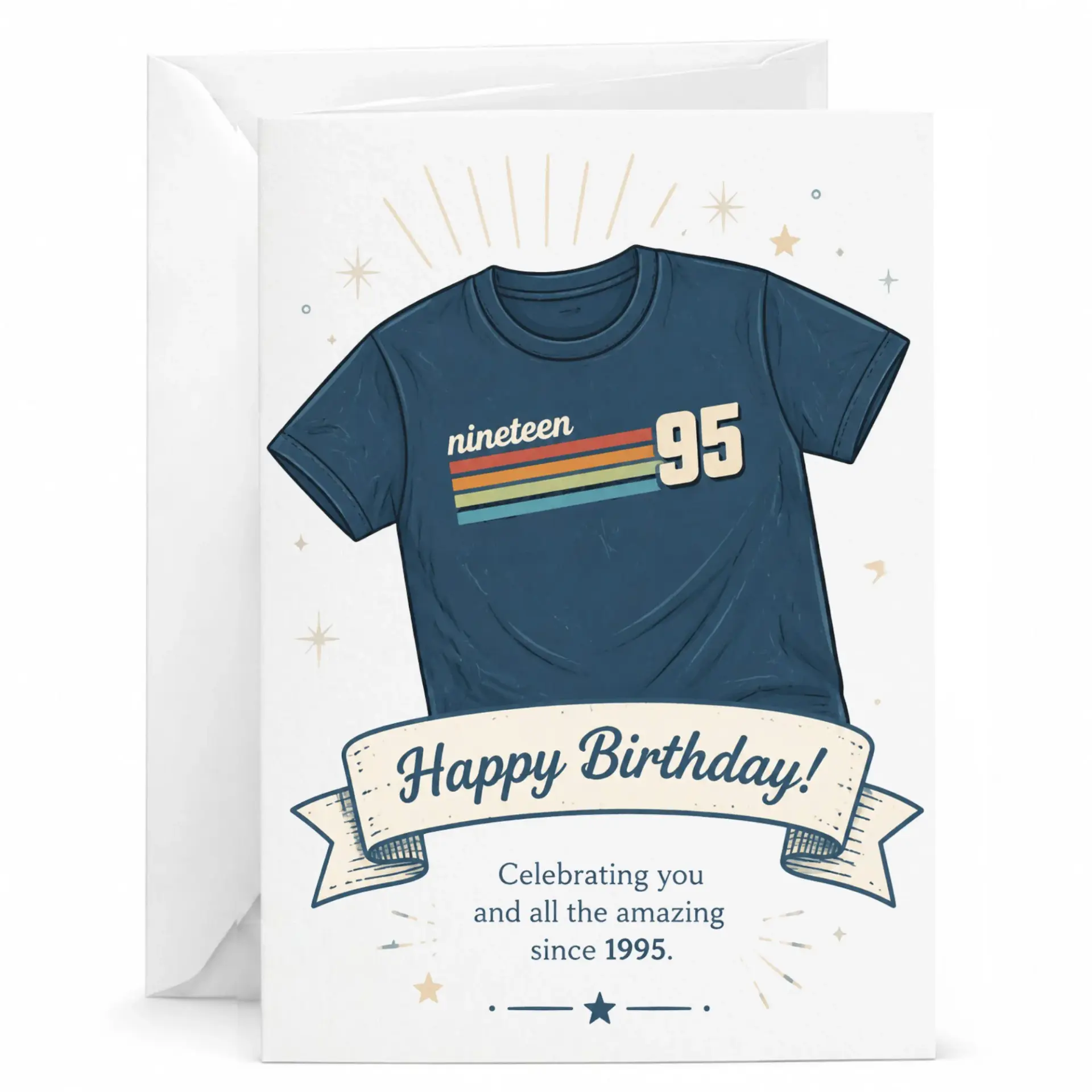 Birthday Card Retro Nineteen 95 Vintage Style Graphic Greeting Card for Milestone Birthday Celebration