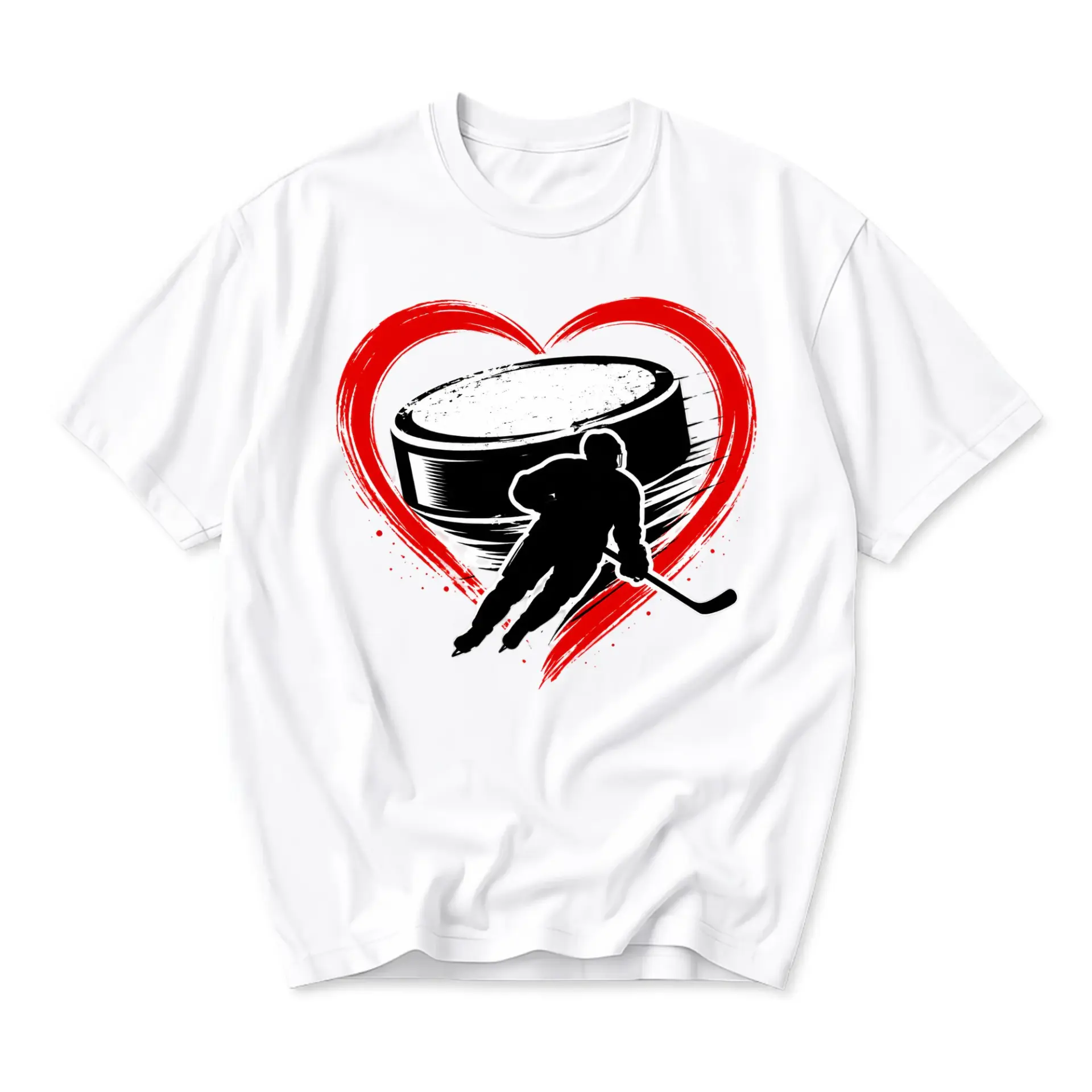 Graphic Tee Ice Hockey Love Heart Design Unisex Crew Neck Soft Cotton Casual Everyday Short Sleeve Sporty Shirt