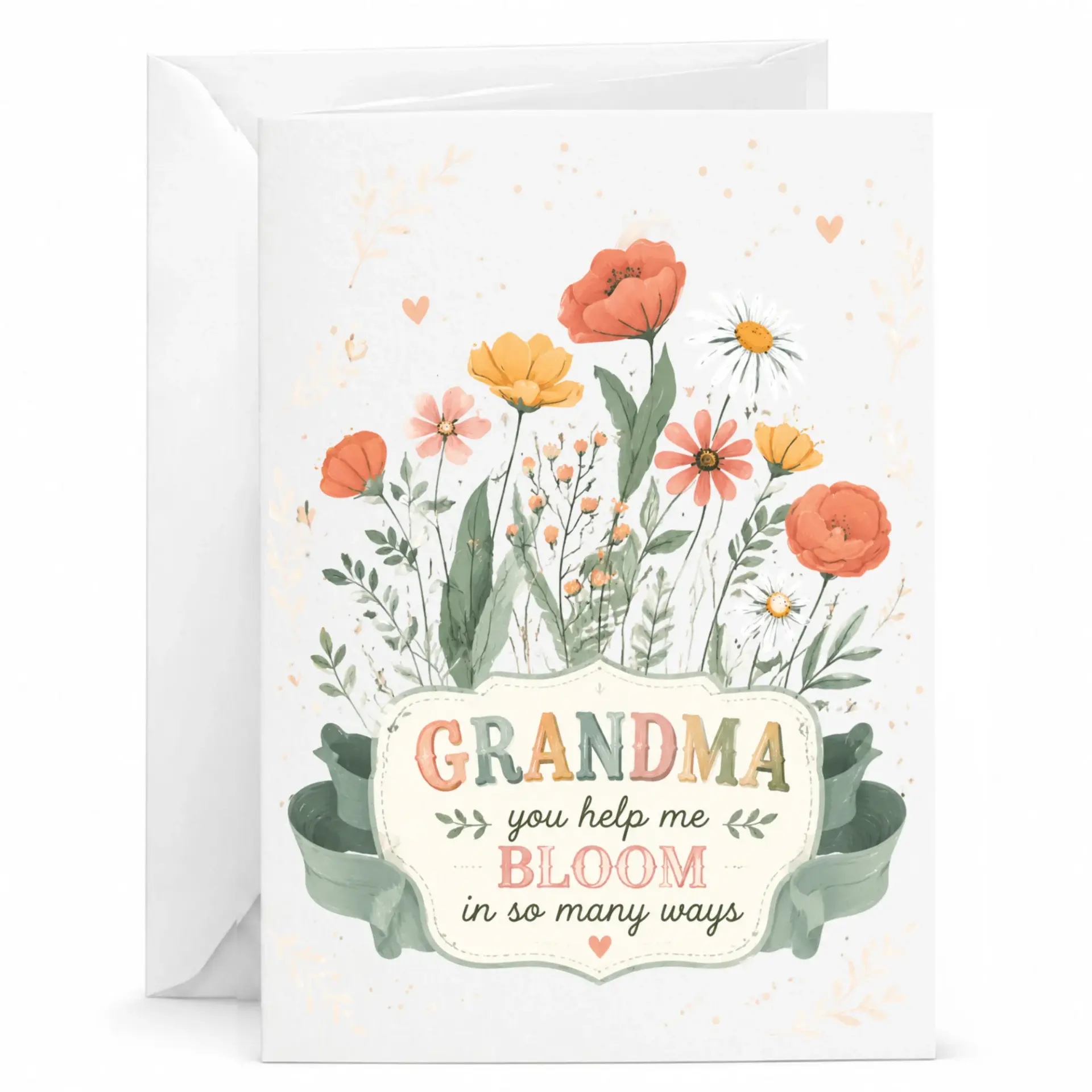 Greeting Card for Grandma Floral Illustration Design with Encouraging Birthday and Appreciation