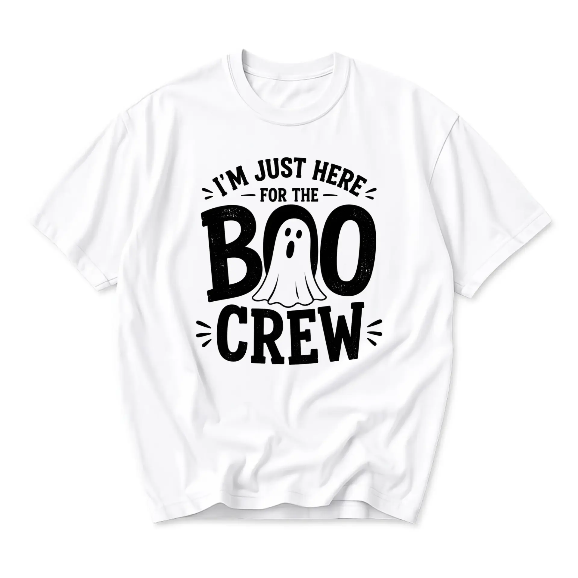 Funny Shirt I'm Just Here for the Boo Crew Unisex Graphic Printed T-Shirt Casual Short Sleeve Holiday Seasonal Top