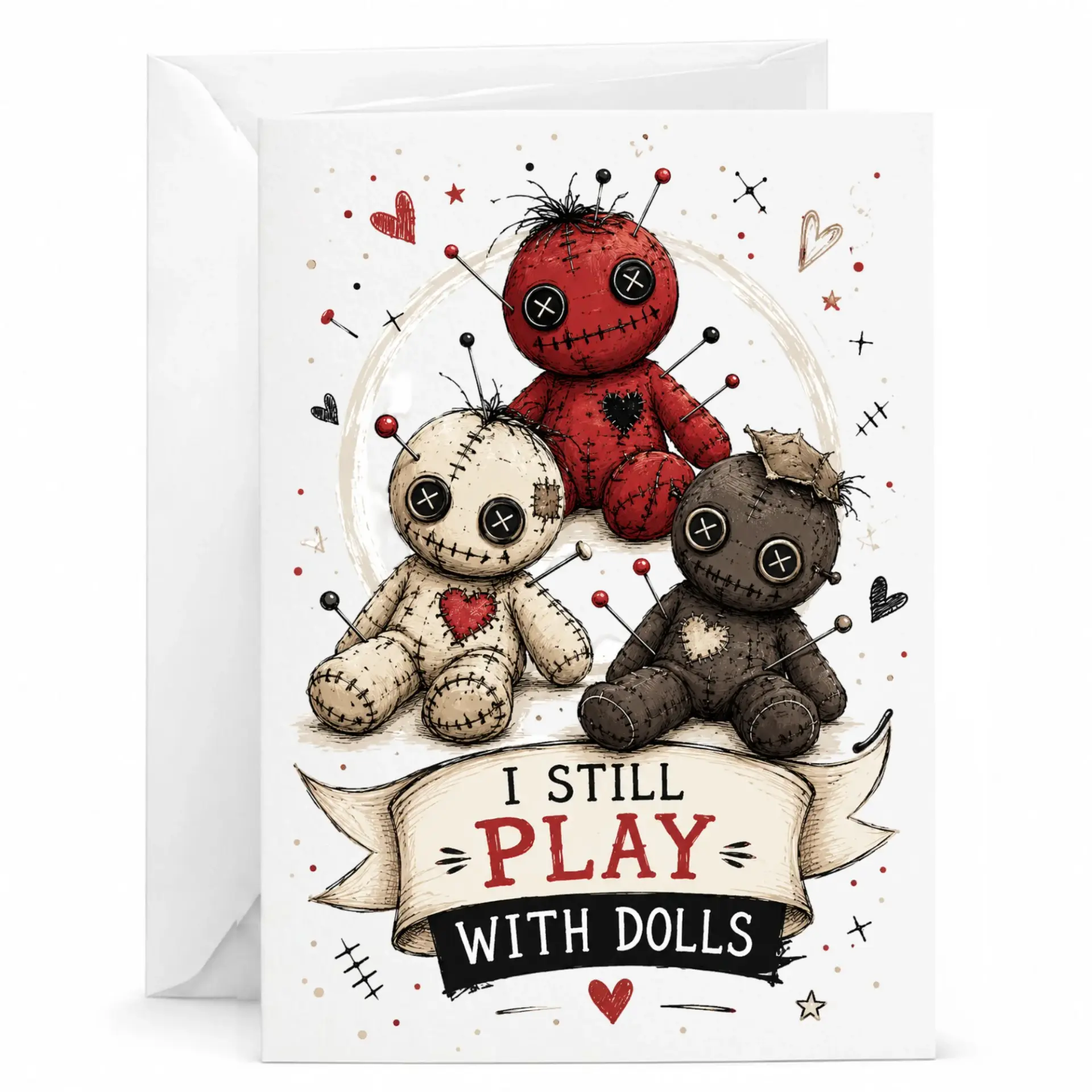 Funny Dolls Greeting Card I Still Play with Dark Humor Birthday Anniversary Encouragement Note