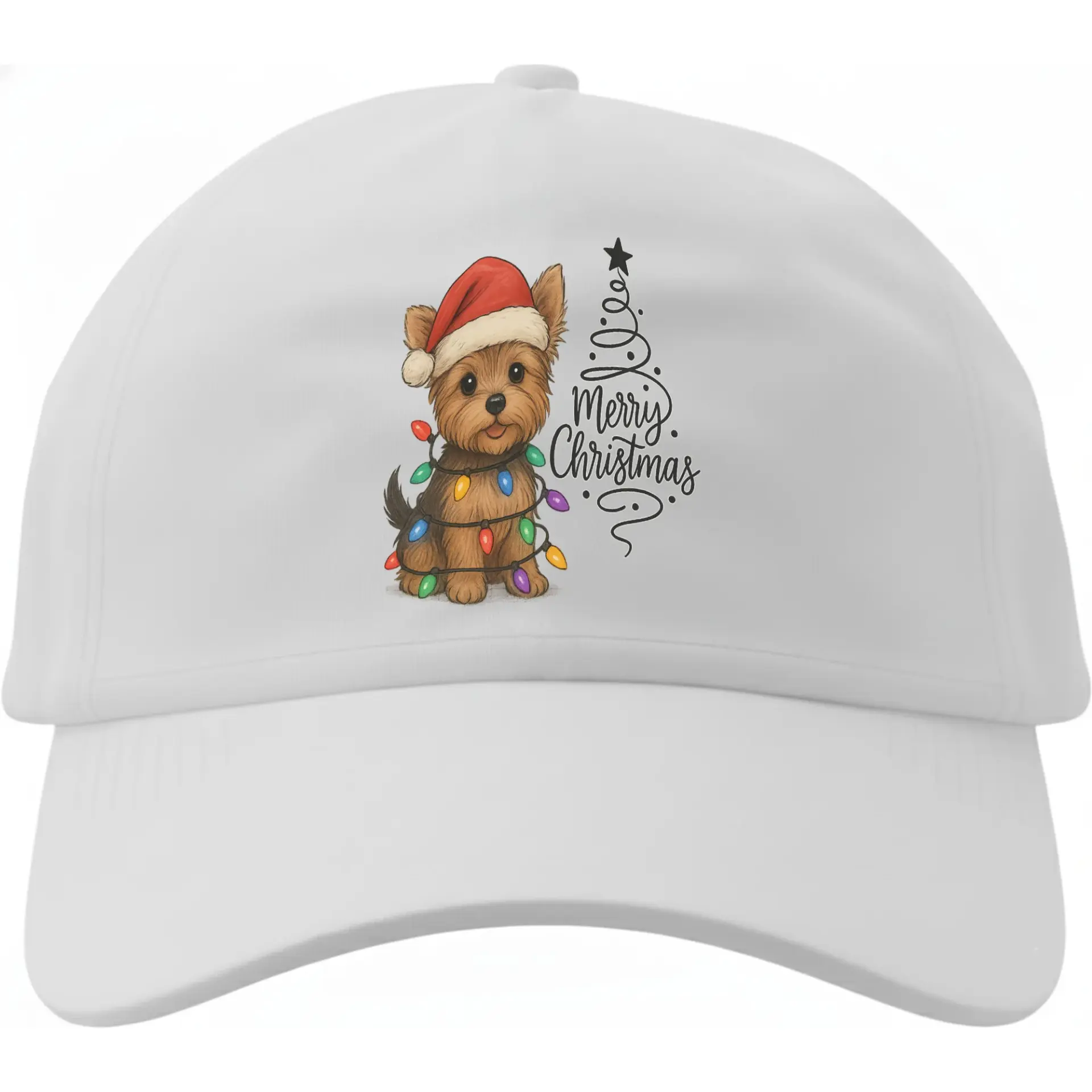 Baseball Cap Cute Yorkshire Terrier Puppy Christmas Holiday Hat with Festive Dog Graphic for Casual Everyday Wear