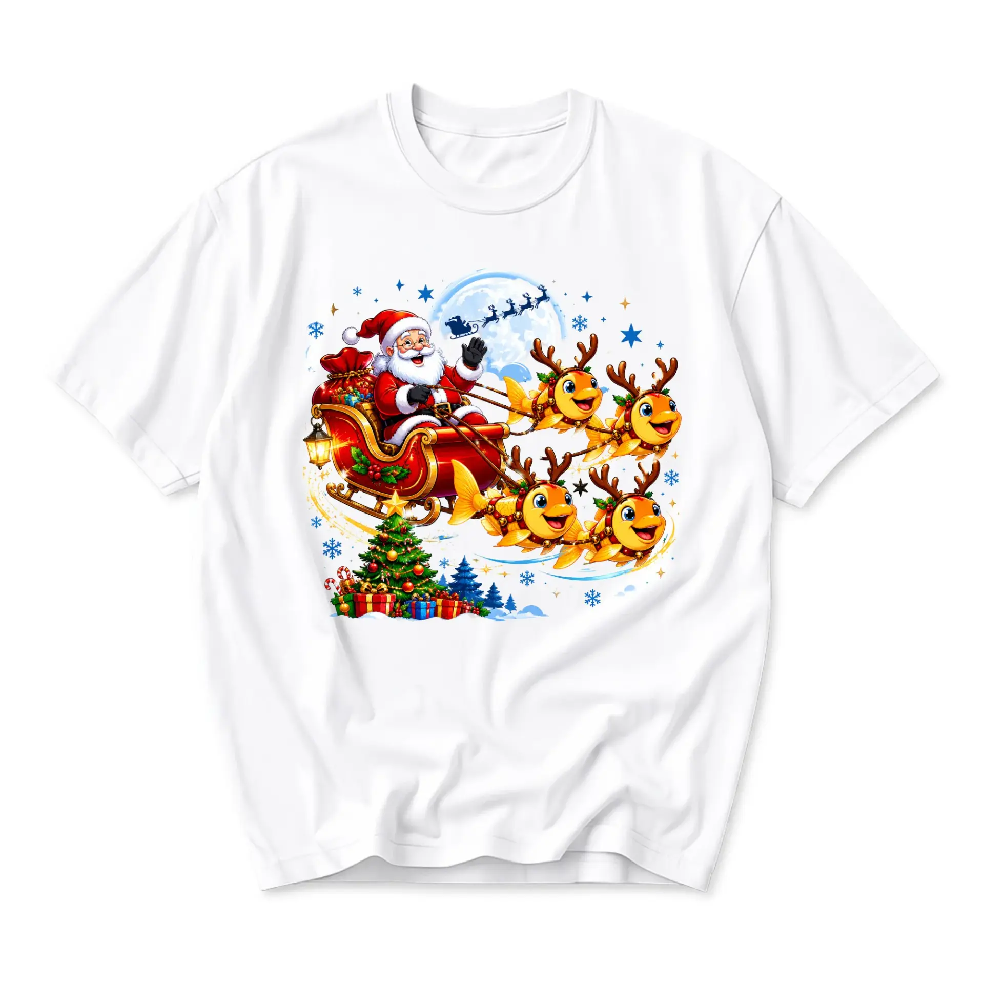 Graphic Tee Unisex Holiday T-Shirt Featuring Santa Claus Riding a Sleigh