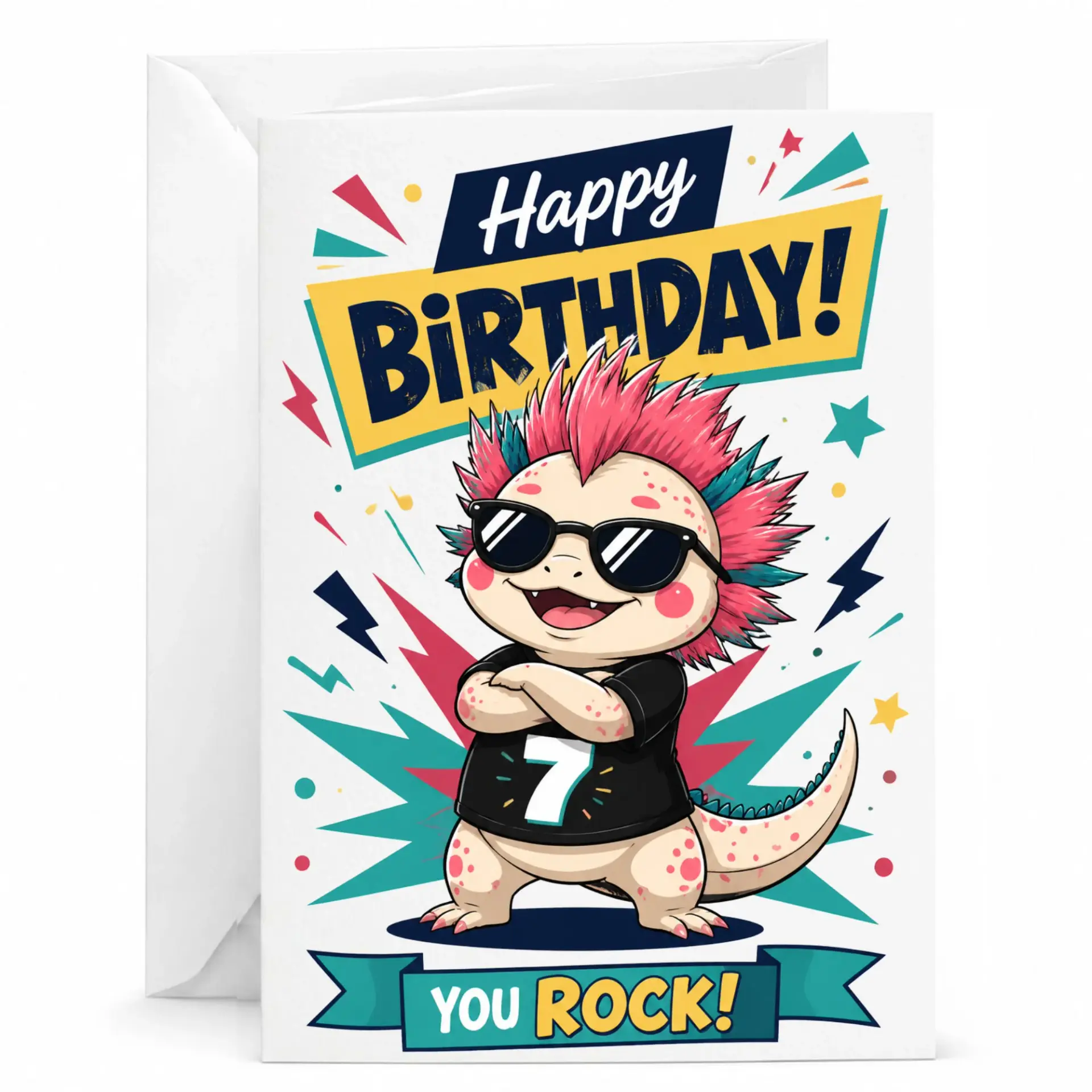 Birthday Card Funny Character Design Greeting for Seventh 5x7 Inches