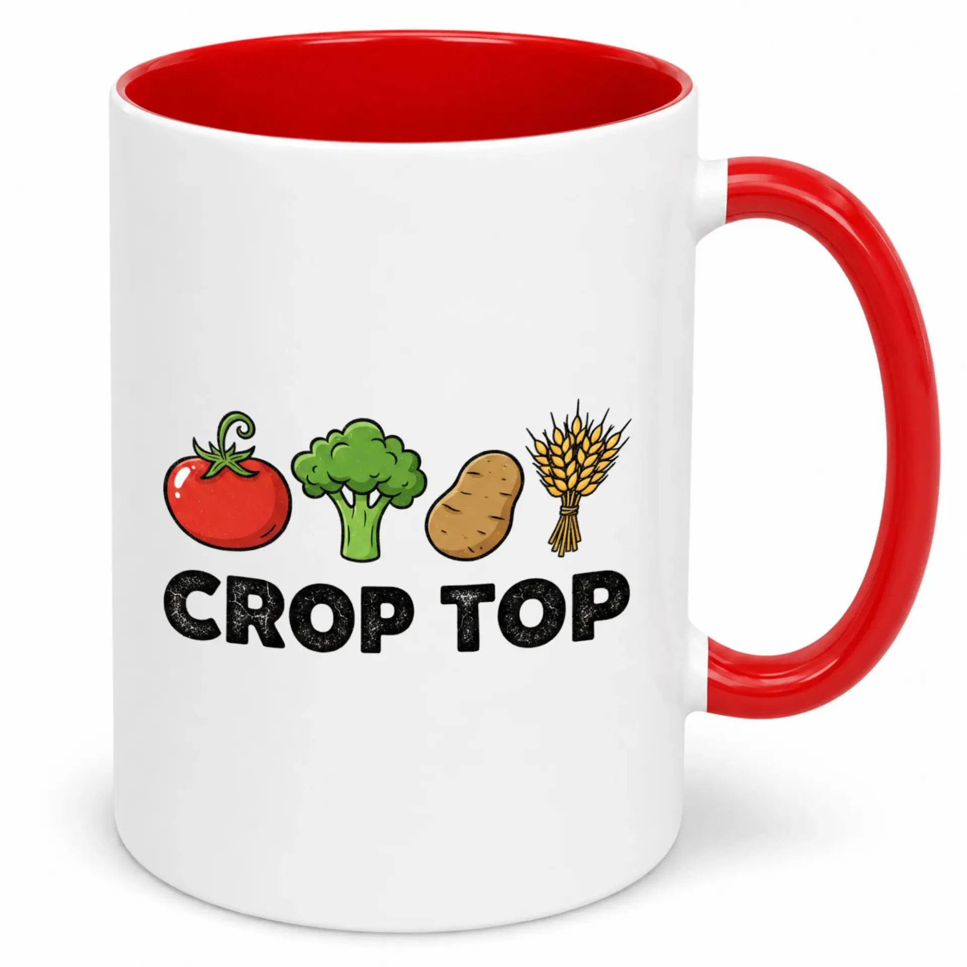 Funny Ceramic Coffee Mug with Vegetable and Grain Pun Design 11oz or 15oz White Glossy Beverage Cup Red Handle for Home or Office Gift