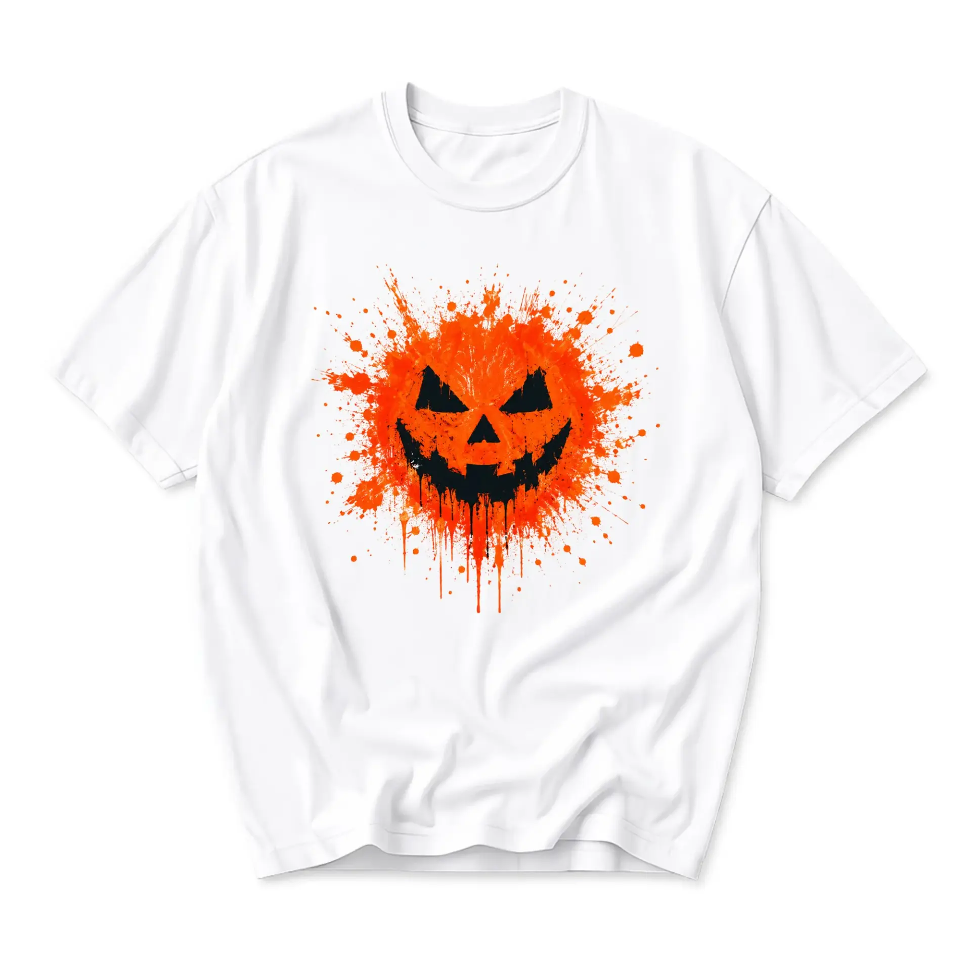 Graphic Tee Unisex Halloween Pumpkin Splatter Art T-Shirt Casual Fall Seasonal Crew Neck Apparel for Everyday Wear