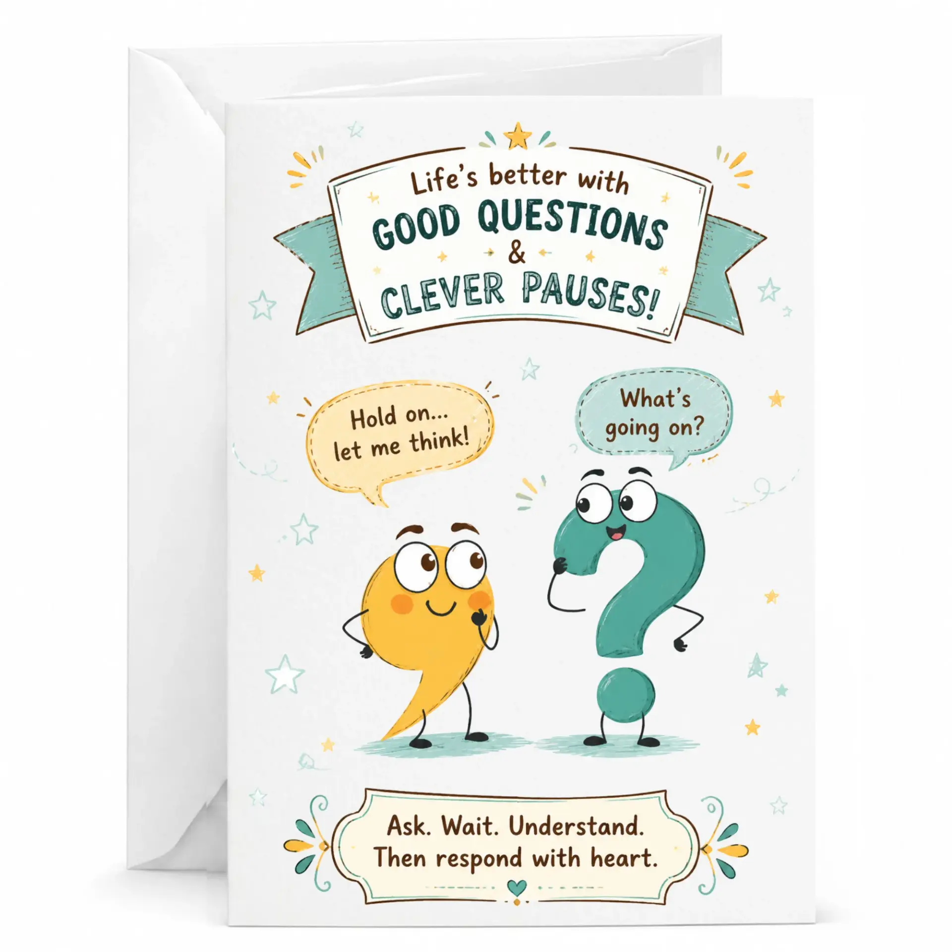 Greeting Card with Punctuation Characters Illustration Funny Message Life Advice Stationery for Personal Correspondence