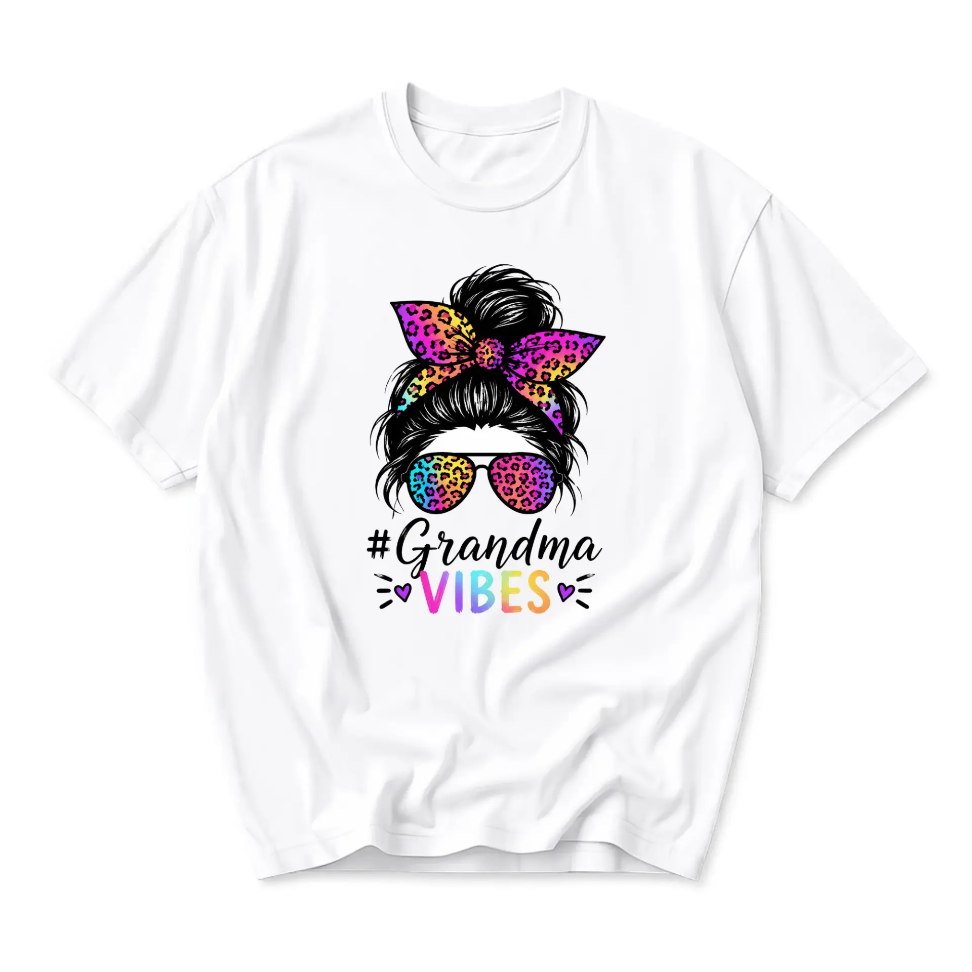 Graphic Tee Grandma T-Shirt Leopard Print Messy Bun Sunglasses Casual Summer Top for Women and Family Members