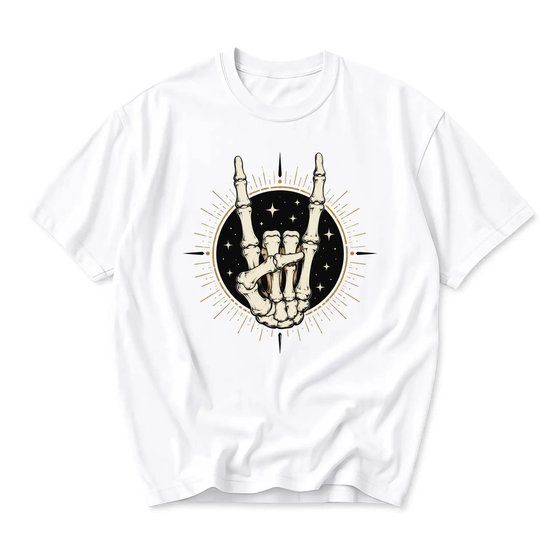 T-shirt Rock Hand Skeleton Graphic Unisex Casual Apparel Comfortable Cotton Blend Crew Neck Everyday Fashion Tee White