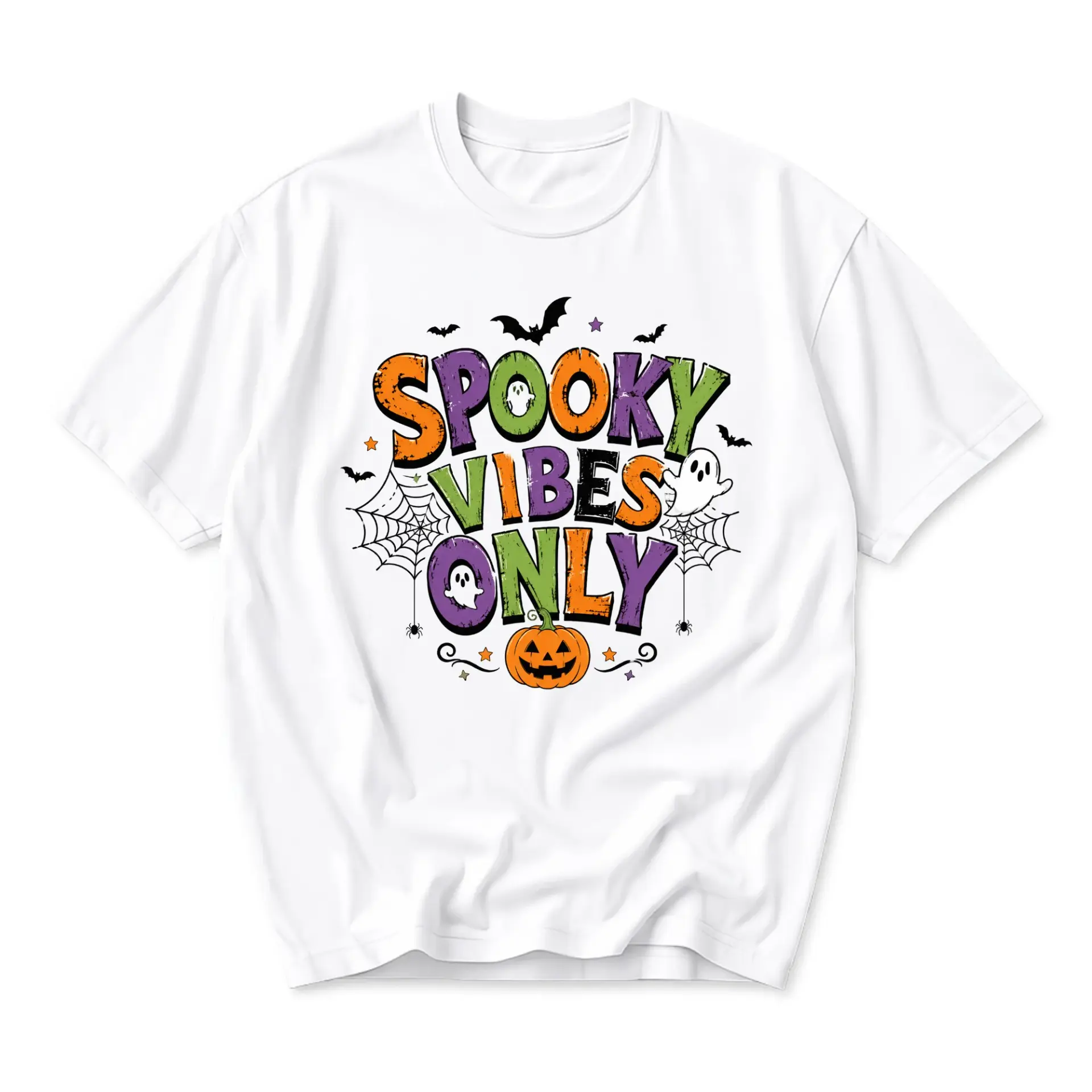 Graphic Tee Spooky Vibes Only Unisex Crew Neck T-Shirt Seasonal Halloween Costume Casual Wear Apparel for Everyone