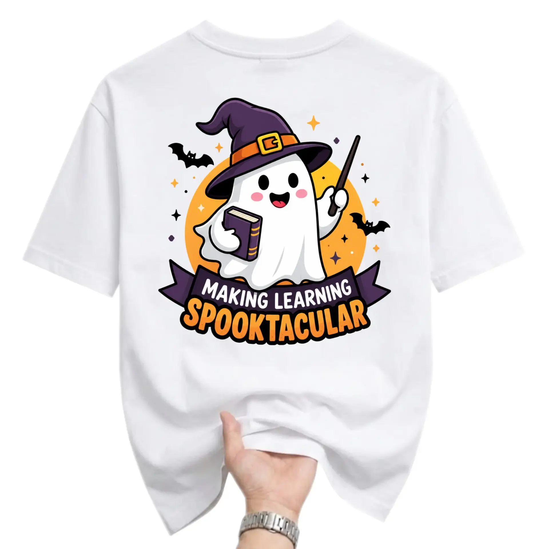Funny Shirt Unisex Graphic Printed T-Shirt Making Learning Spooktacular Halloween Costume Casual Holiday Apparel
