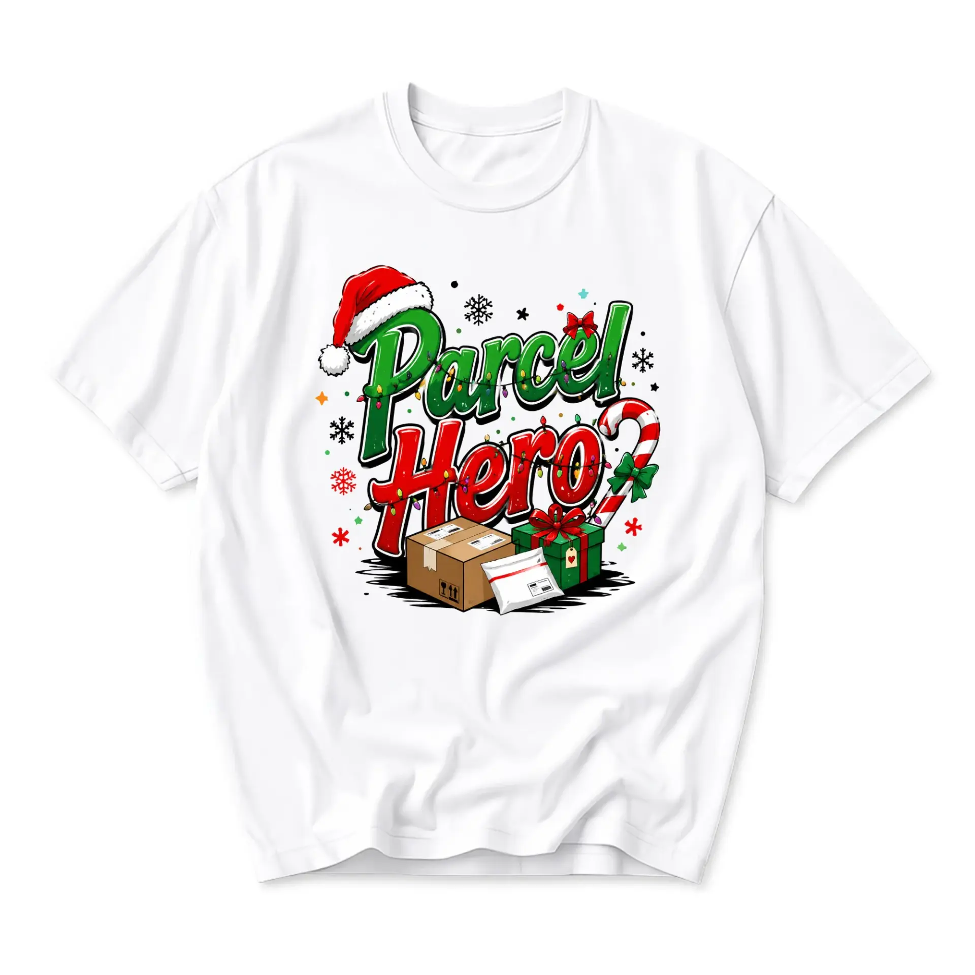 Graphic Tee Parcel Hero Christmas Holiday Delivery Worker Unisex Crew Neck Short Sleeve Casual Cotton Blend Shirt
