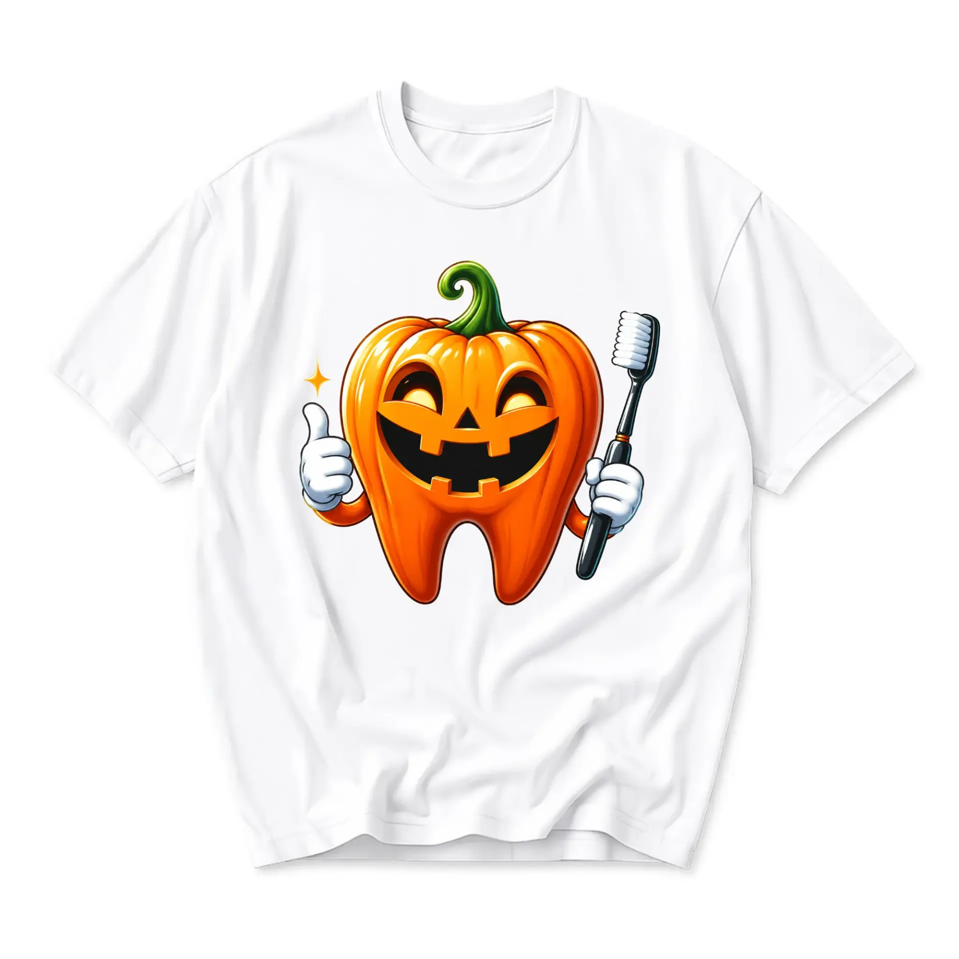 Funny Shirt Pumpkin Tooth Graphic Tee Unisex Casual Crew Neck Comfortable Cotton Blend Everyday Apparel White