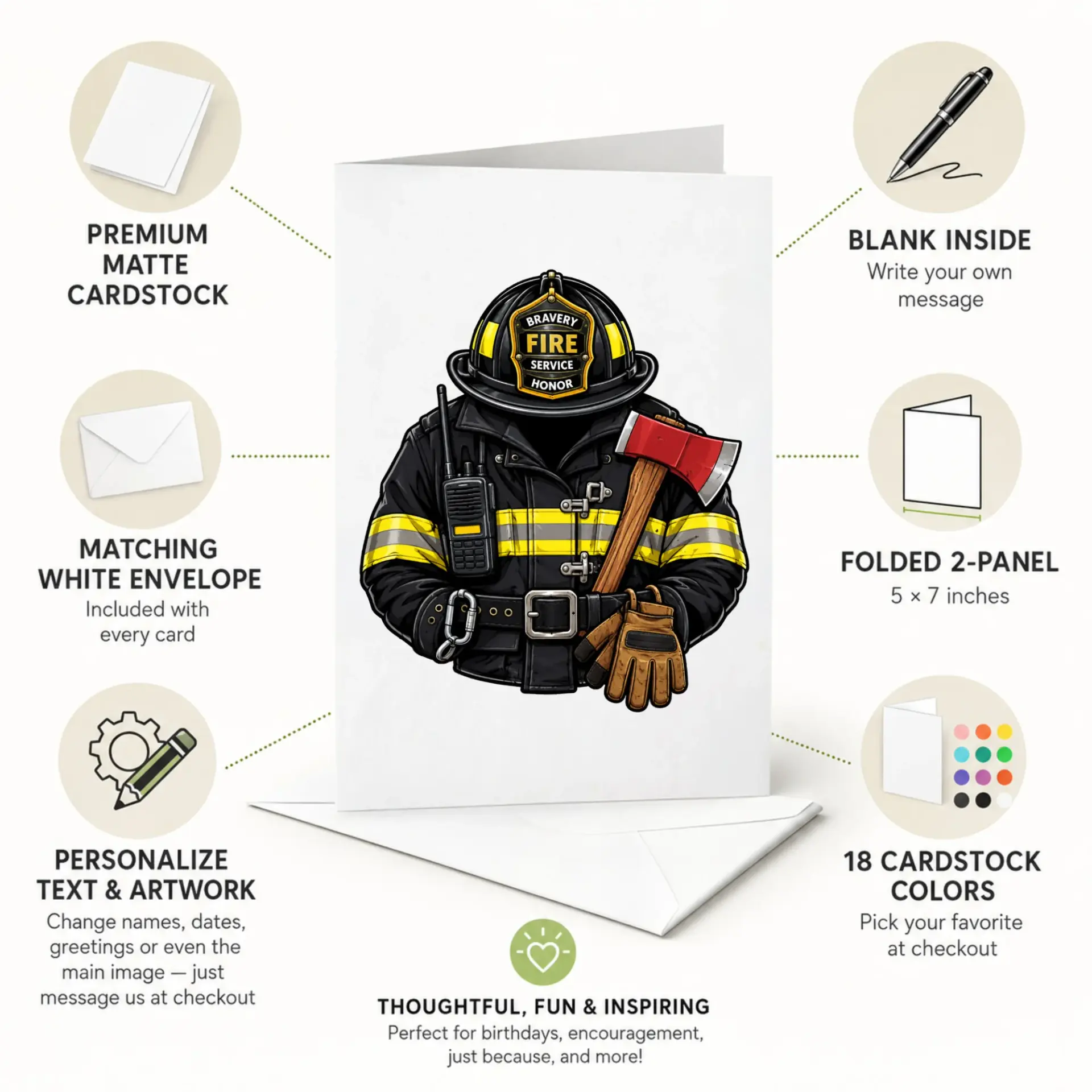 Greeting Card Featuring Firefighter Gear Design Professional Fire Service Illustration for First Responders Appreciation