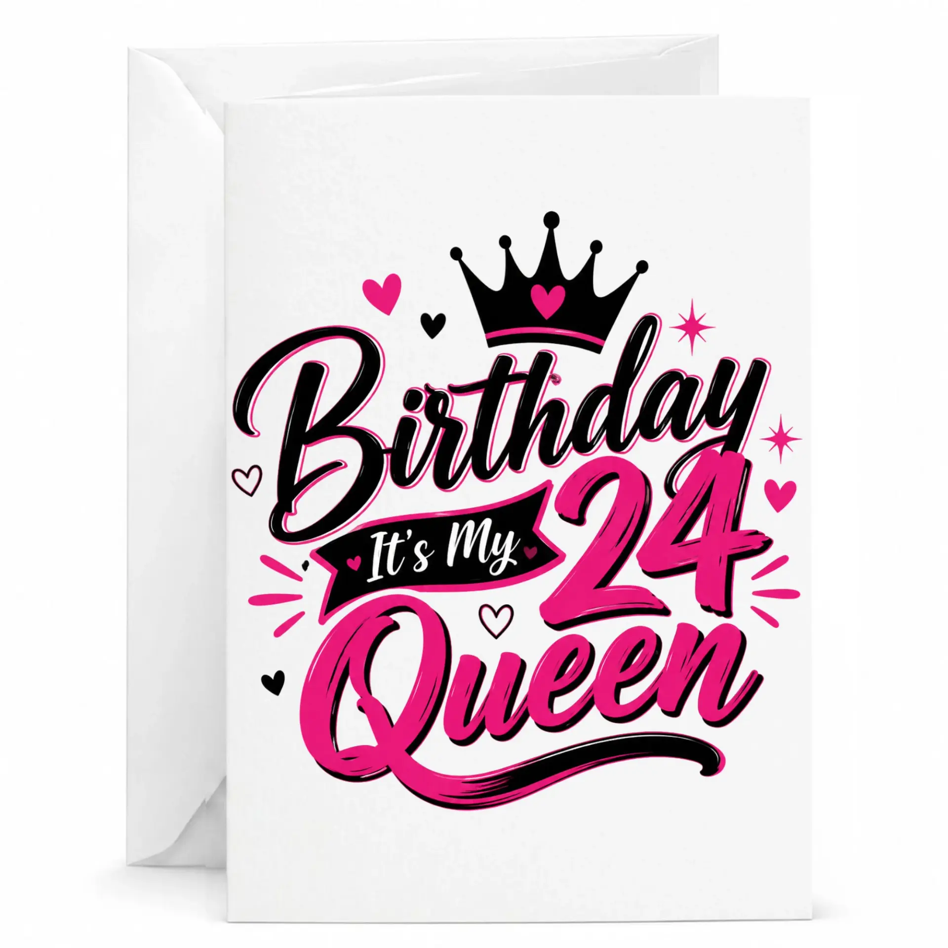 Birthday Card 24th Birthday Queen Funny Decorative Greeting Card for Twenty-Fourth Birthday Celebration Milestone