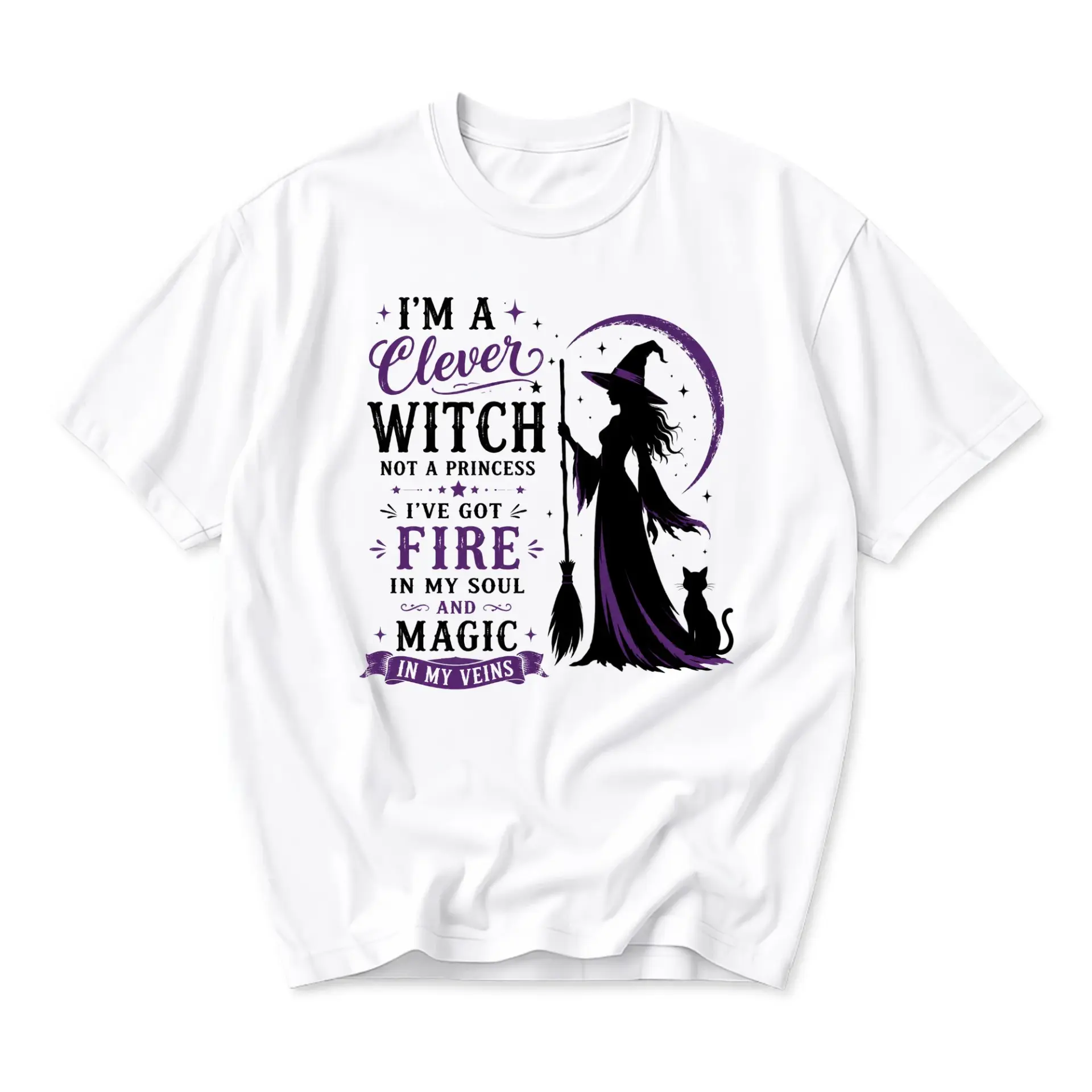 Funny Shirt Clever Witch Not a Princess Graphic Tee Mystical Fantasy Apparel for Casual Everyday Wear and Self Expression