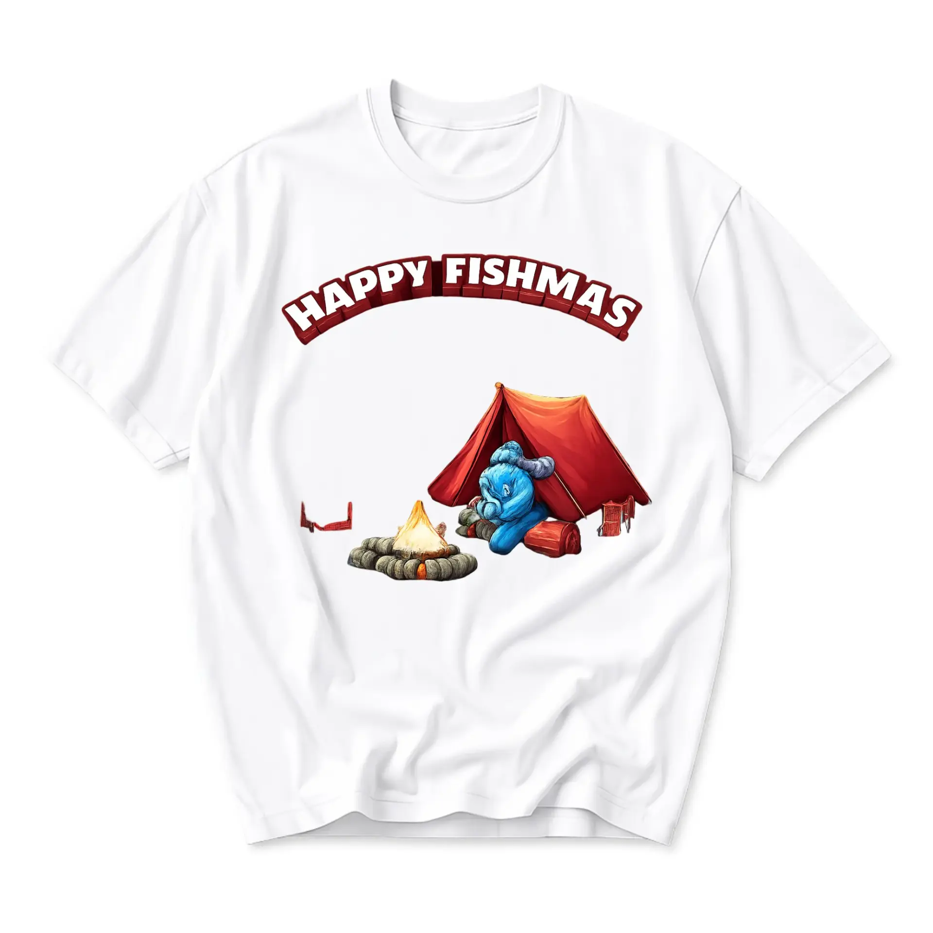 Funny Shirt Happy Fishmas Camping Graphic Tee Unisex Crew Neck Casual