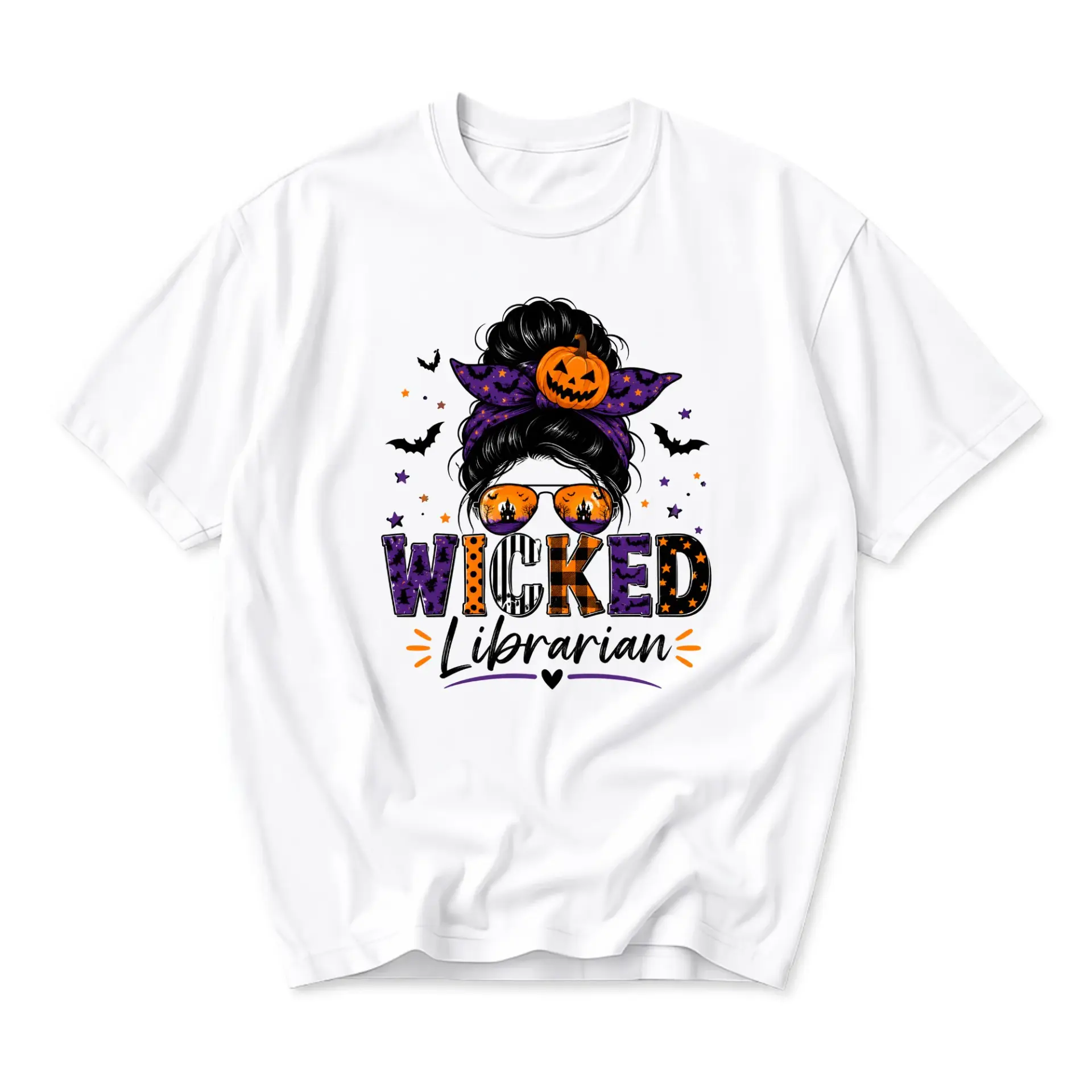 Funny Shirt Wicked Librarian Graphic Tee Unisex Crew Neck Casual Cotton Blend Fall Holiday Apparel for Readers