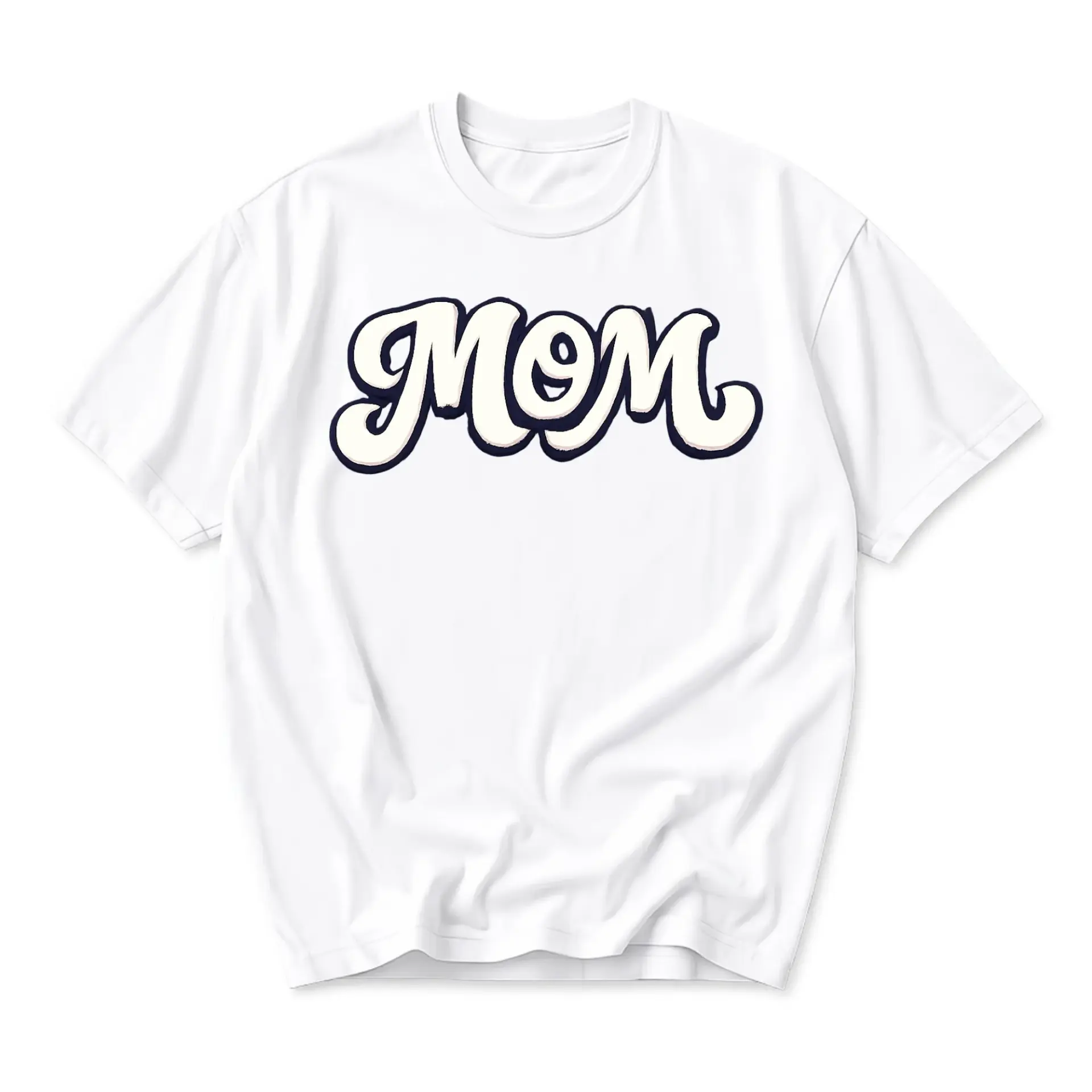 Graphic Tee Unisex Crew Neck T-Shirt Featuring Retro Style Script Mom