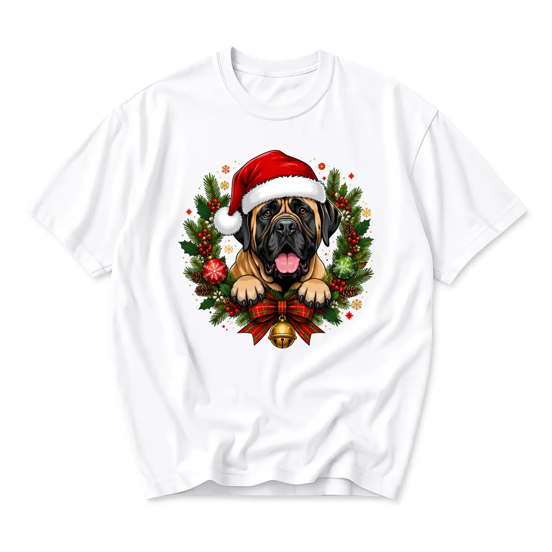 Graphic Tee Unisex Crew Neck Holiday Dog Wearing Santa Hat Inside Christmas